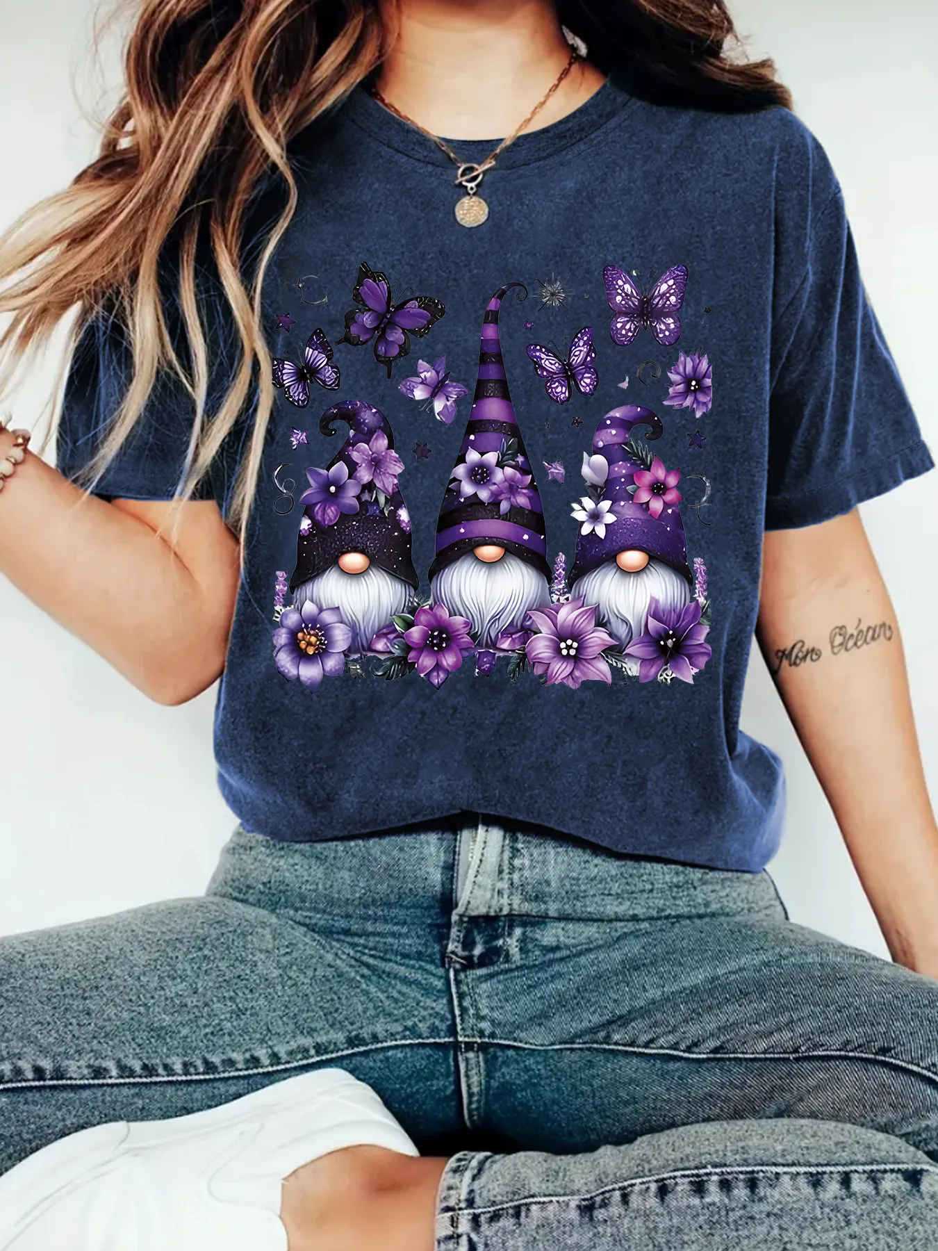 Purple Magic Hat Halloween Print Round Neck Short Sleeve Women's T-shirt Loose Fashion Top Street Style Cotton Polyester Blend display picture 8