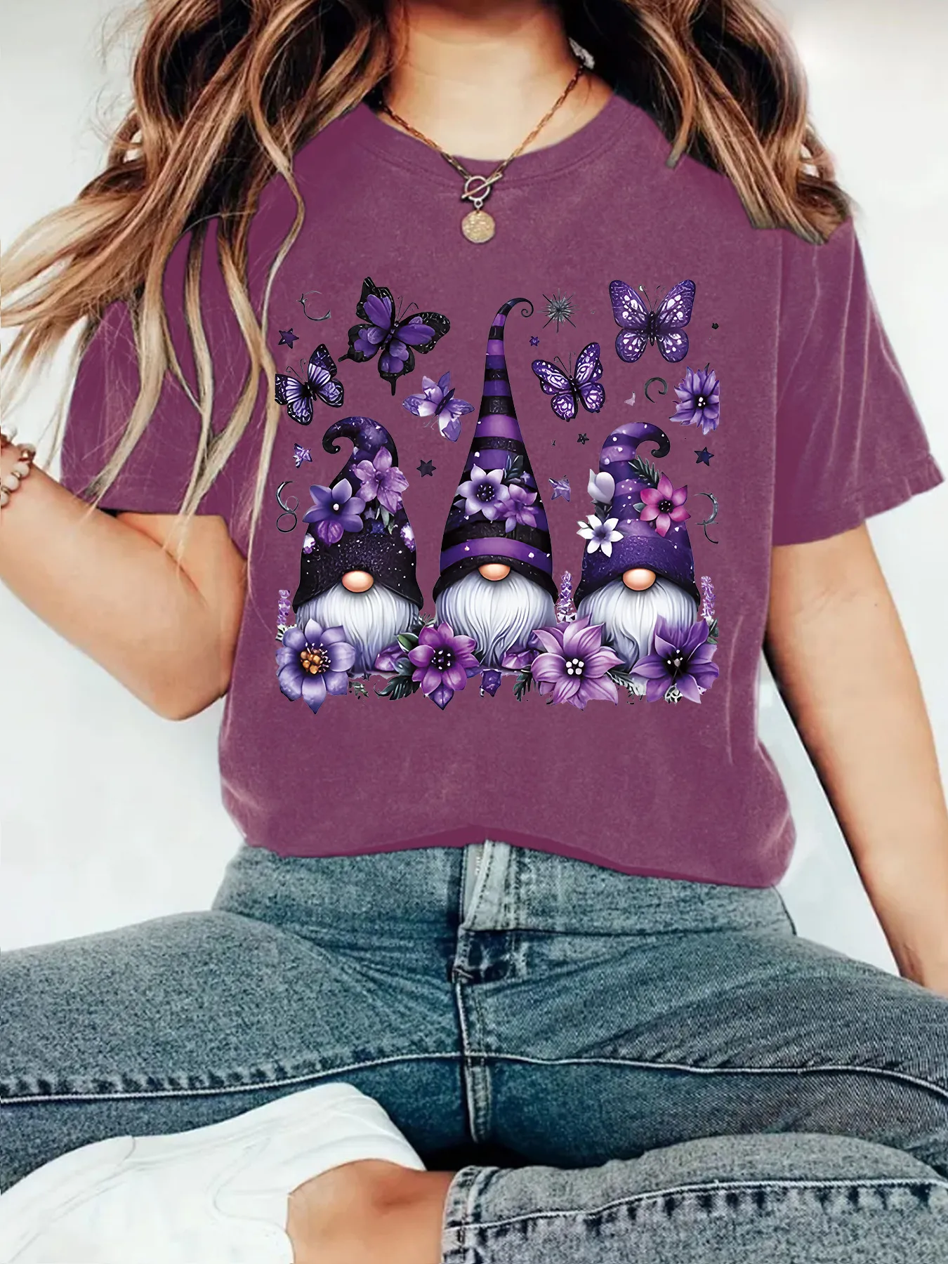 Purple Magic Hat Halloween Print Round Neck Short Sleeve Women's T-shirt Loose Fashion Top Street Style Cotton Polyester Blend display picture 10