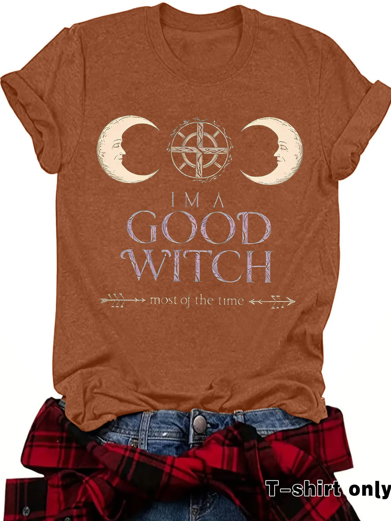 Loose Summer Short Sleeve Women's T-shirt Halloween Print Witch Astral Projection Illustration Fashionable Casual Round Neck display picture 1