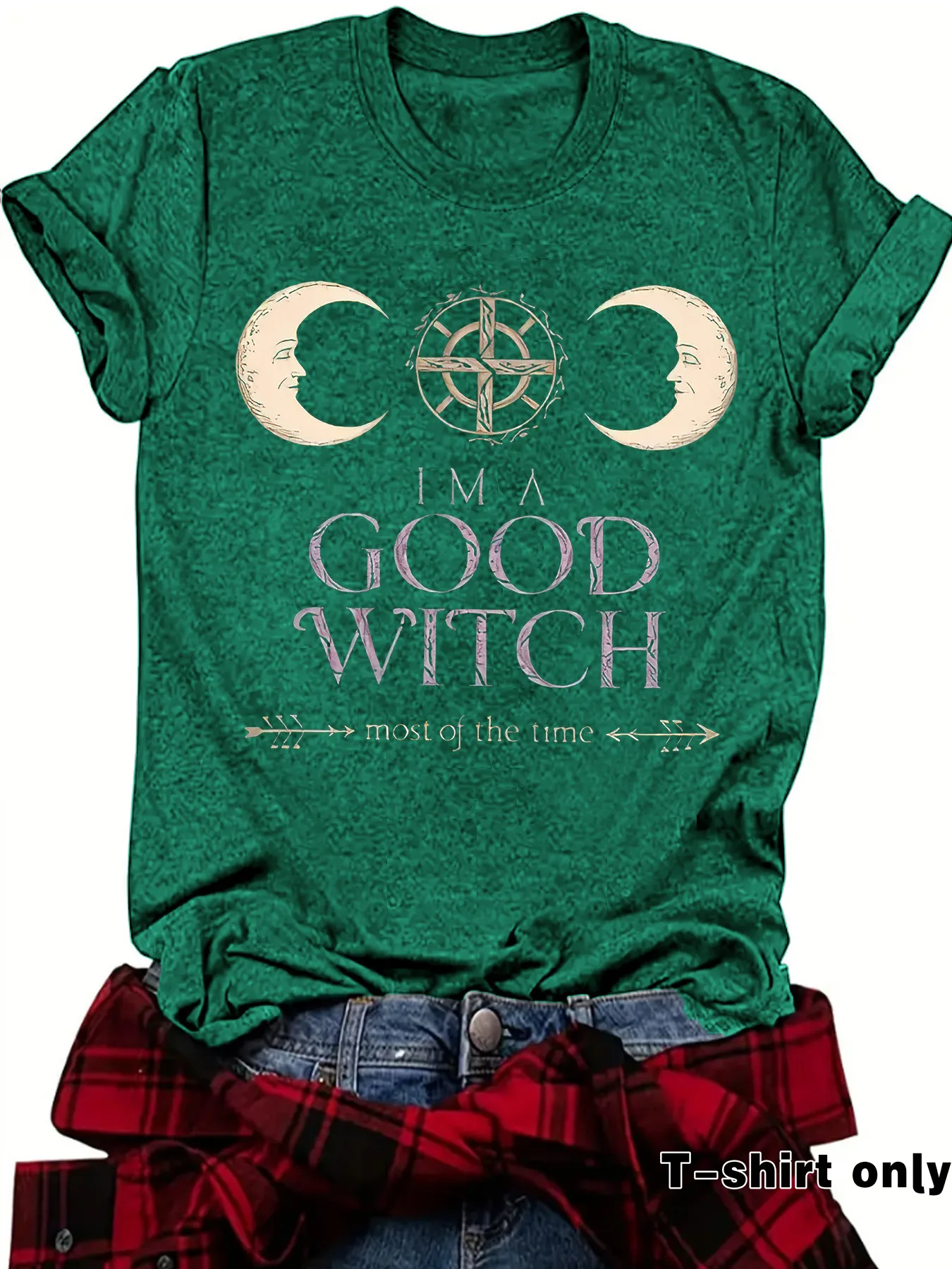 Loose Summer Short Sleeve Women's T-shirt Halloween Print Witch Astral Projection Illustration Fashionable Casual Round Neck display picture 2