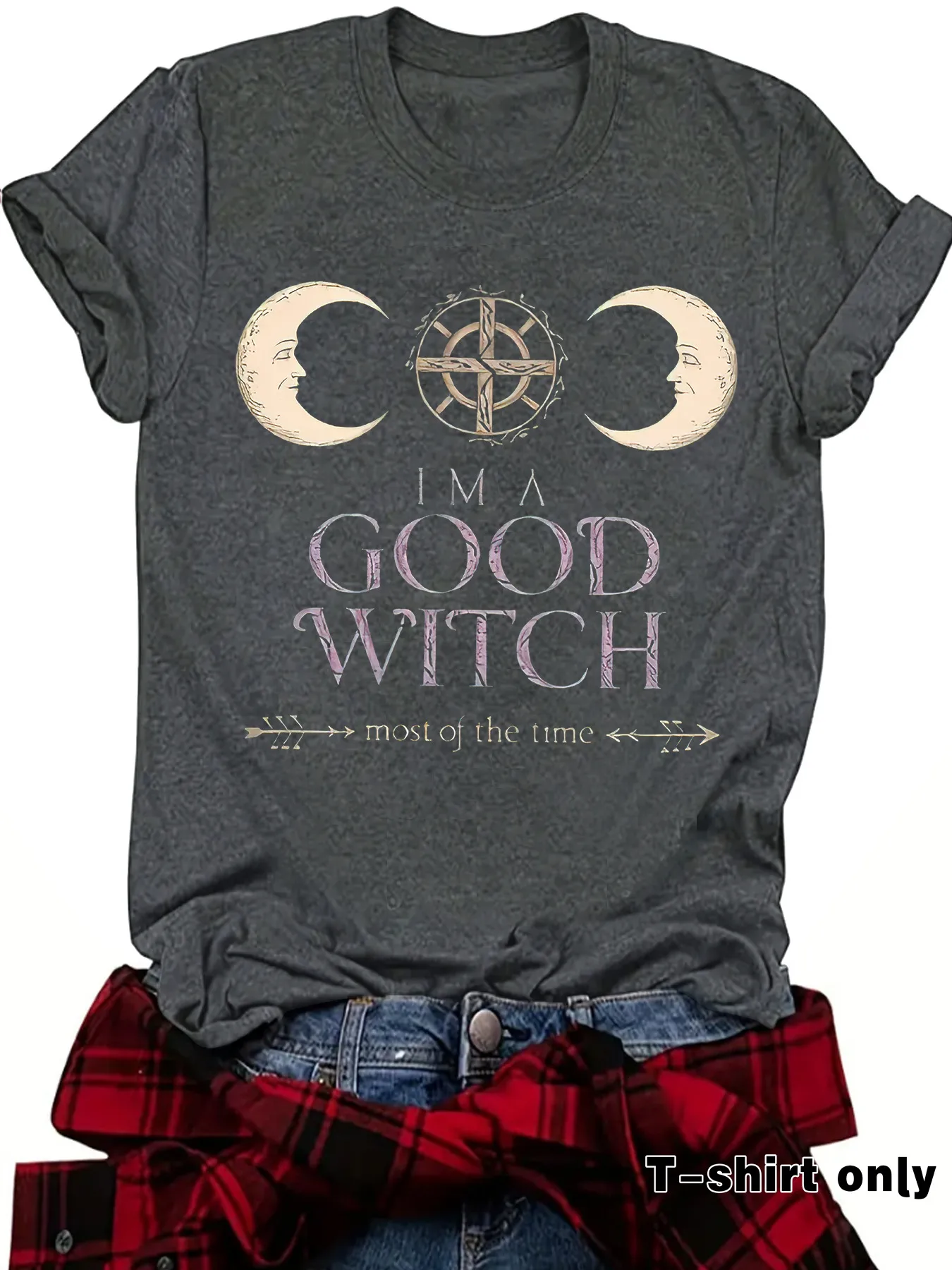 Loose Summer Short Sleeve Women's T-shirt Halloween Print Witch Astral Projection Illustration Fashionable Casual Round Neck display picture 3