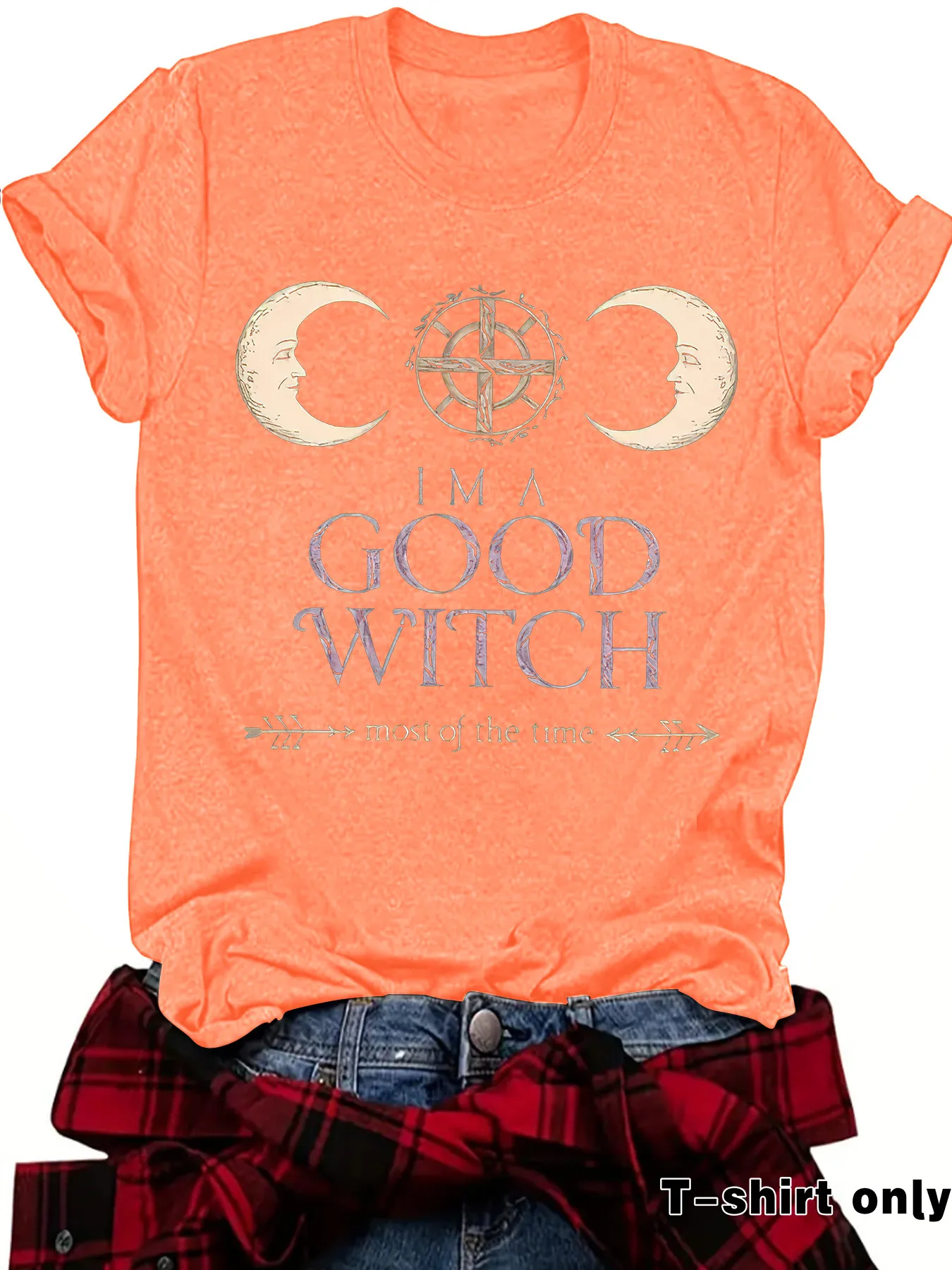 Loose Summer Short Sleeve Women's T-shirt Halloween Print Witch Astral Projection Illustration Fashionable Casual Round Neck display picture 4