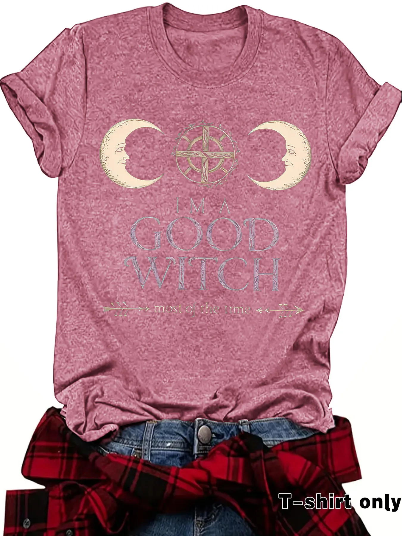 Loose Summer Short Sleeve Women's T-shirt Halloween Print Witch Astral Projection Illustration Fashionable Casual Round Neck display picture 5