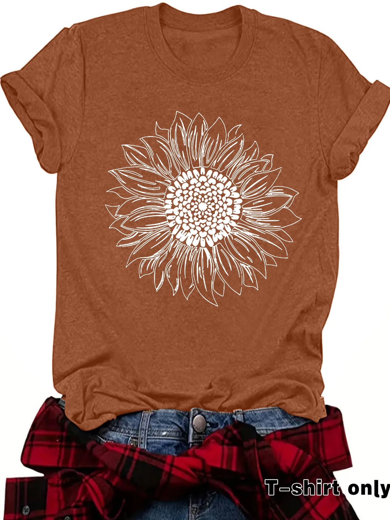 Loose Casual Short Sleeve Round Neck T-Shirt Women's Fashionable Daisy Print Cotton Polyester Blend Street Style Top display picture 1