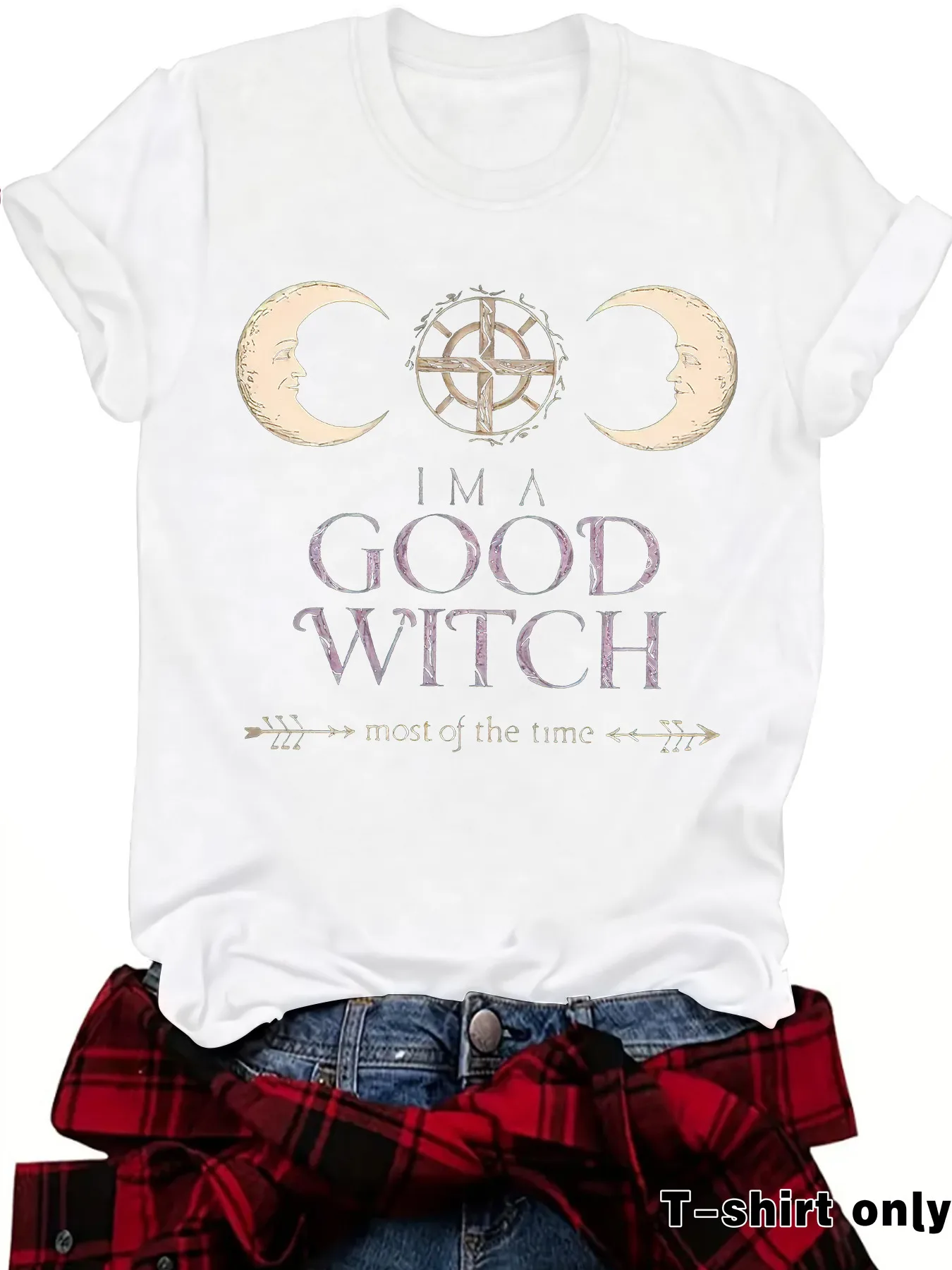 Loose Summer Short Sleeve Women's T-shirt Halloween Print Witch Astral Projection Illustration Fashionable Casual Round Neck display picture 6