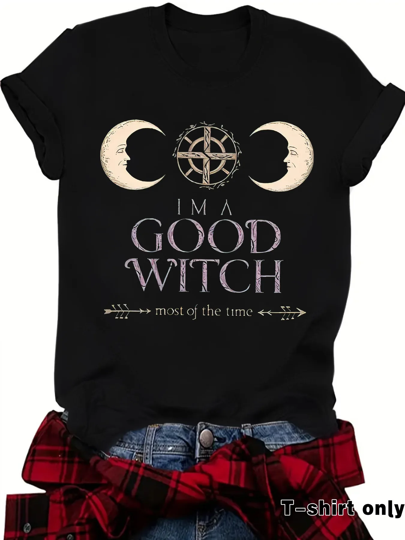 Loose Summer Short Sleeve Women's T-shirt Halloween Print Witch Astral Projection Illustration Fashionable Casual Round Neck display picture 7