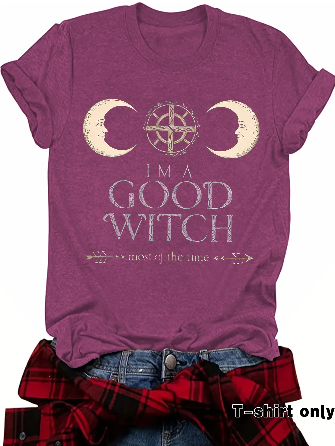 Loose Summer Short Sleeve Women's T-shirt Halloween Print Witch Astral Projection Illustration Fashionable Casual Round Neck display picture 8