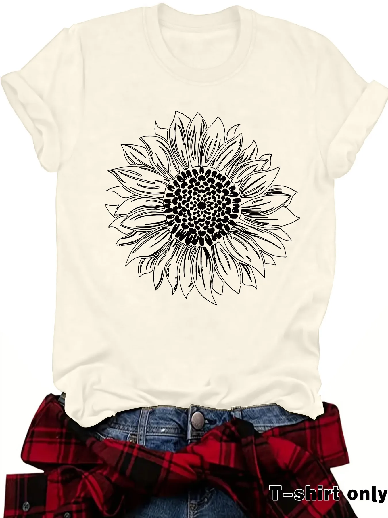 Loose Casual Short Sleeve Round Neck T-Shirt Women's Fashionable Daisy Print Cotton Polyester Blend Street Style Top display picture 2
