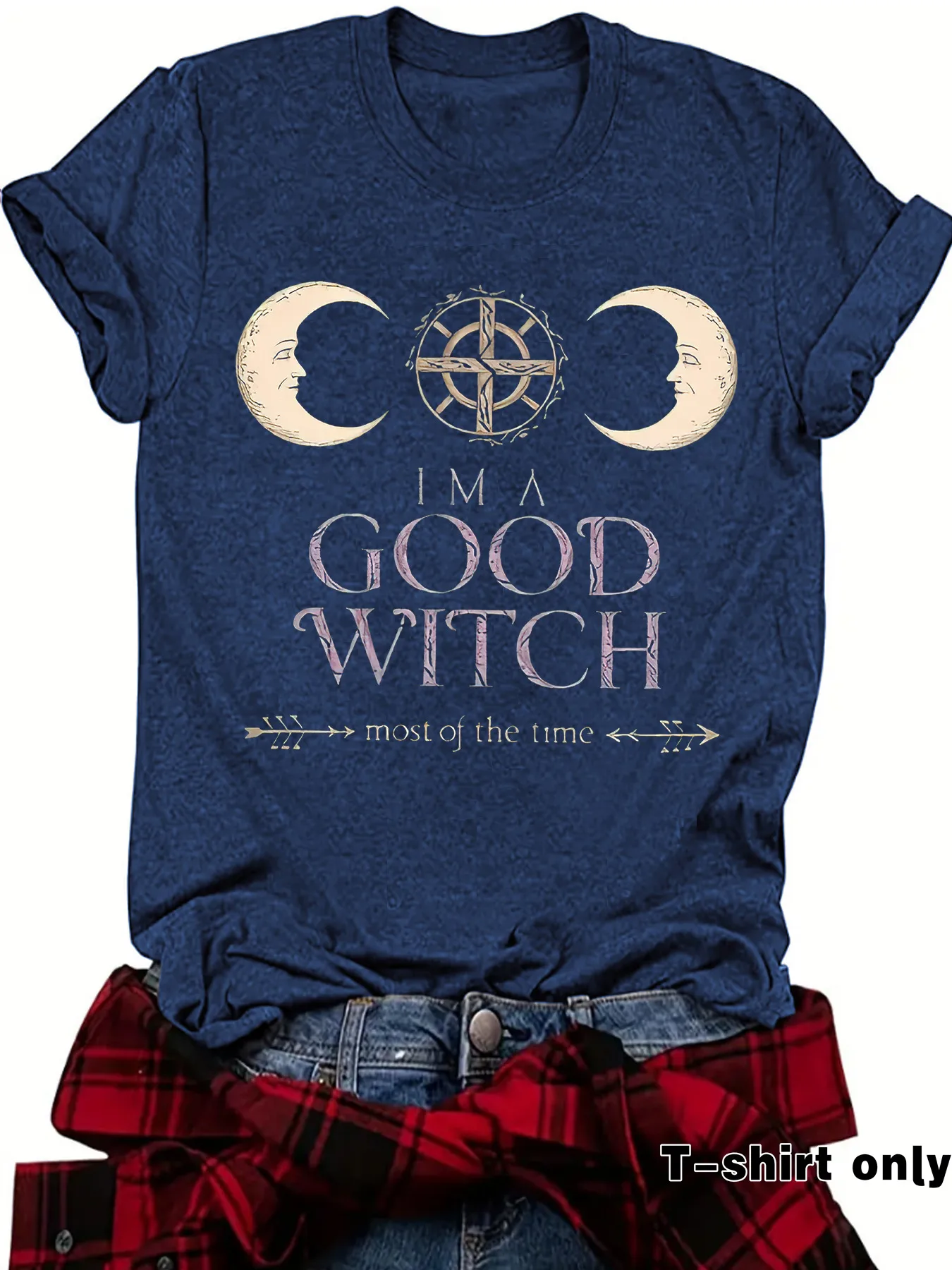 Loose Summer Short Sleeve Women's T-shirt Halloween Print Witch Astral Projection Illustration Fashionable Casual Round Neck display picture 9