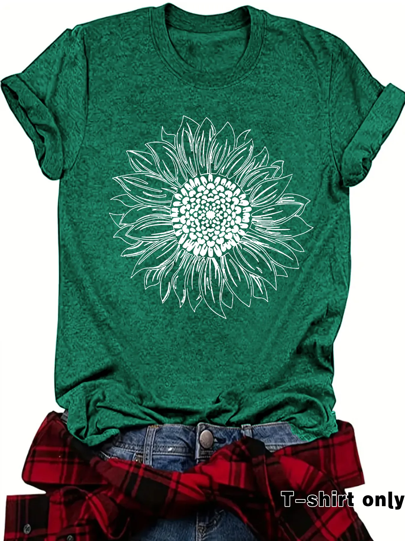 Loose Casual Short Sleeve Round Neck T-Shirt Women's Fashionable Daisy Print Cotton Polyester Blend Street Style Top display picture 3