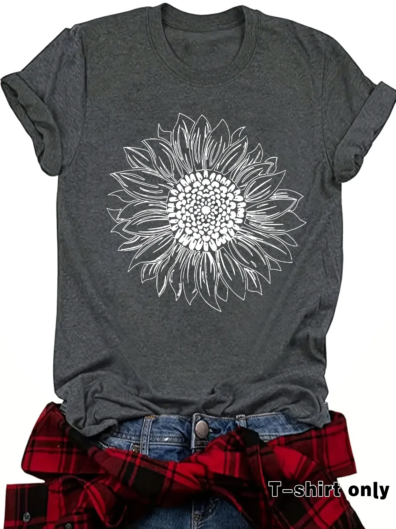 Loose Casual Short Sleeve Round Neck T-Shirt Women's Fashionable Daisy Print Cotton Polyester Blend Street Style Top display picture 4