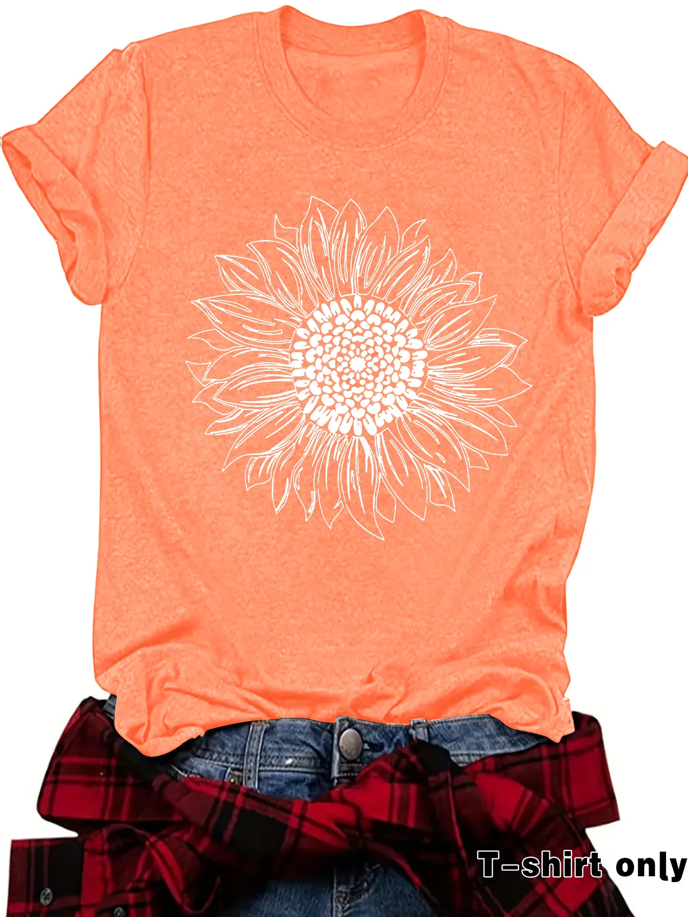 Loose Casual Short Sleeve Round Neck T-Shirt Women's Fashionable Daisy Print Cotton Polyester Blend Street Style Top display picture 5