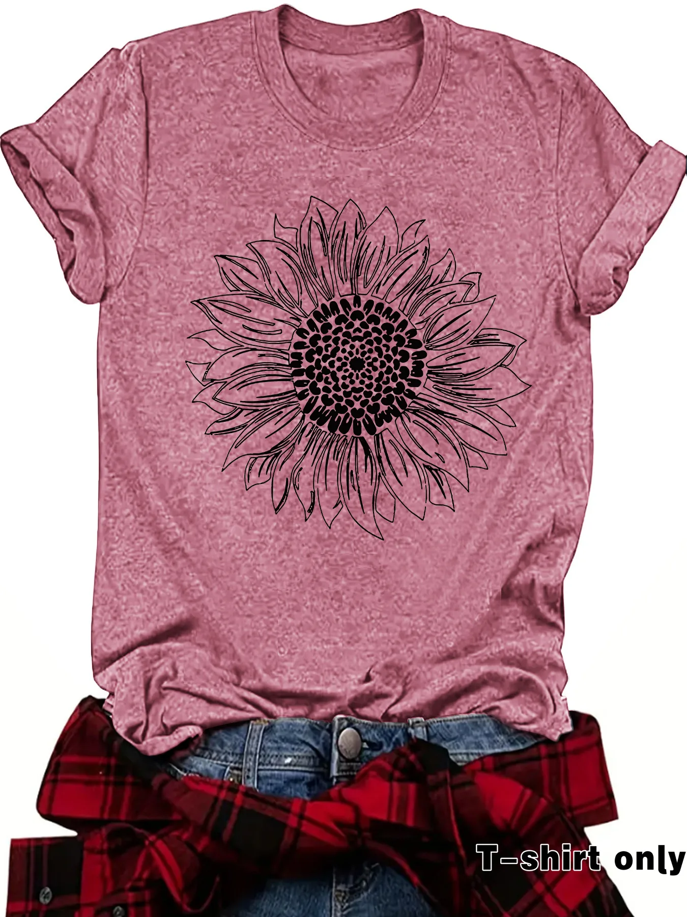 Loose Casual Short Sleeve Round Neck T-Shirt Women's Fashionable Daisy Print Cotton Polyester Blend Street Style Top display picture 6
