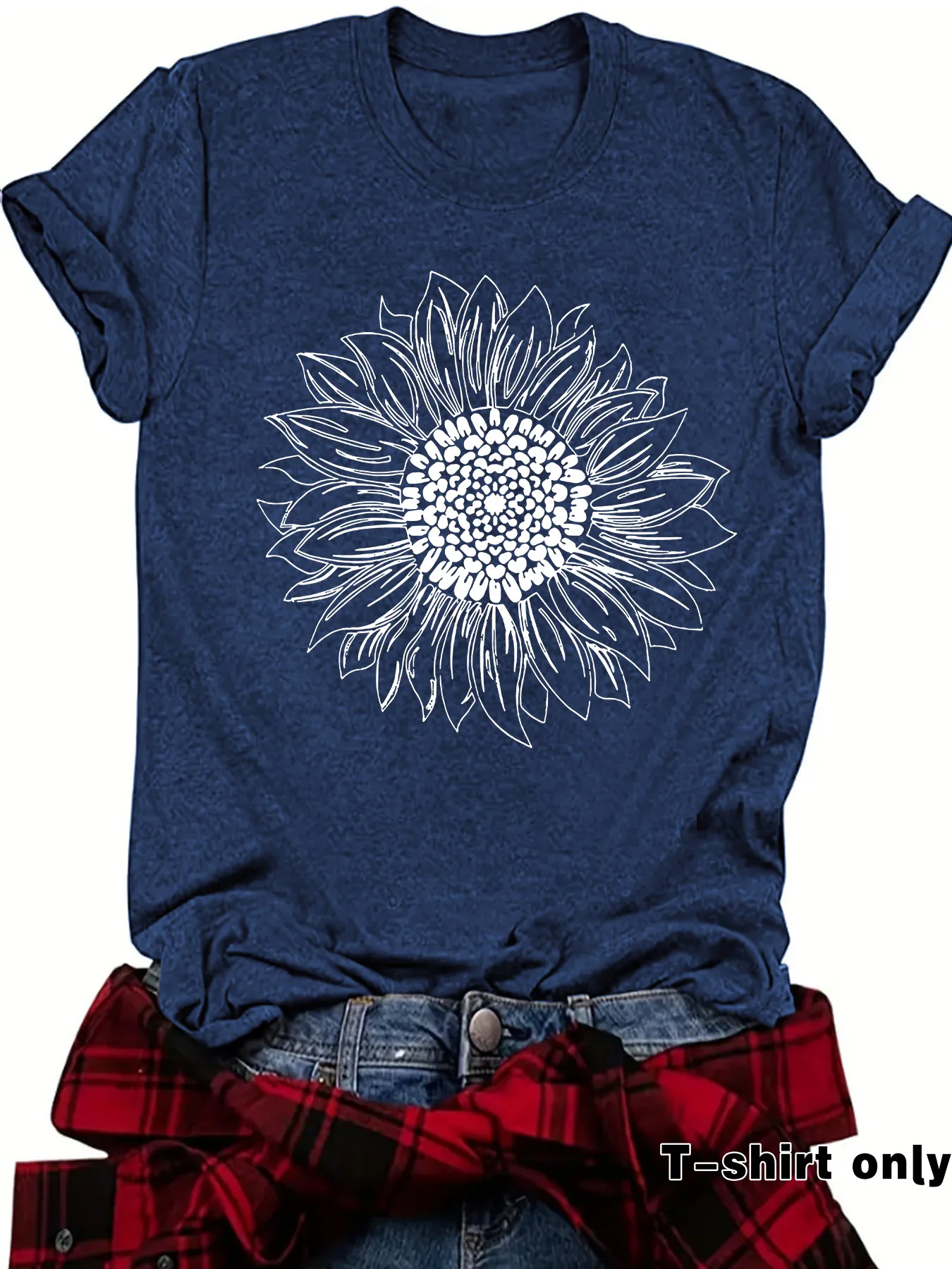 Loose Casual Short Sleeve Round Neck T-Shirt Women's Fashionable Daisy Print Cotton Polyester Blend Street Style Top display picture 8