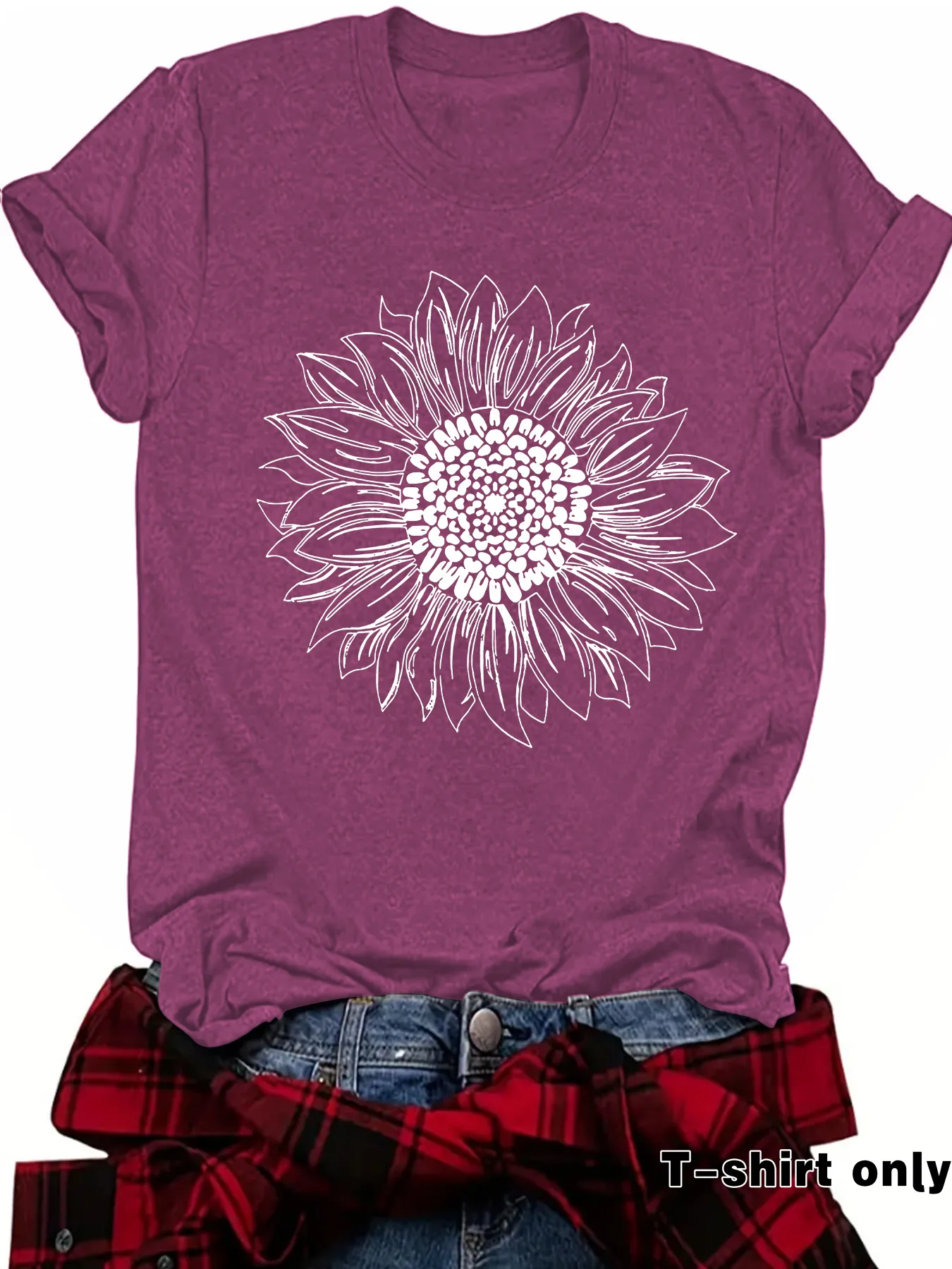 Loose Casual Short Sleeve Round Neck T-Shirt Women's Fashionable Daisy Print Cotton Polyester Blend Street Style Top display picture 10
