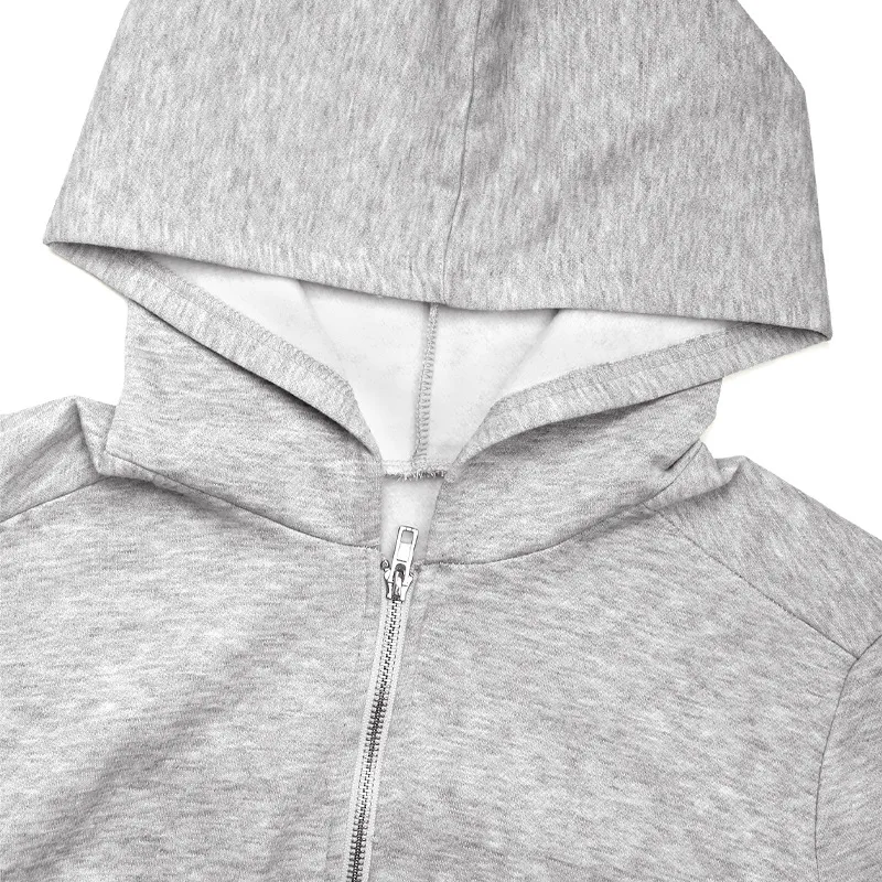 Grey Hoodie Jacket Short Casual Style Women's Fashionable Trendy Zipper Closure Long Sleeve Loose Fit Pure Color Sweatshirt display picture 8