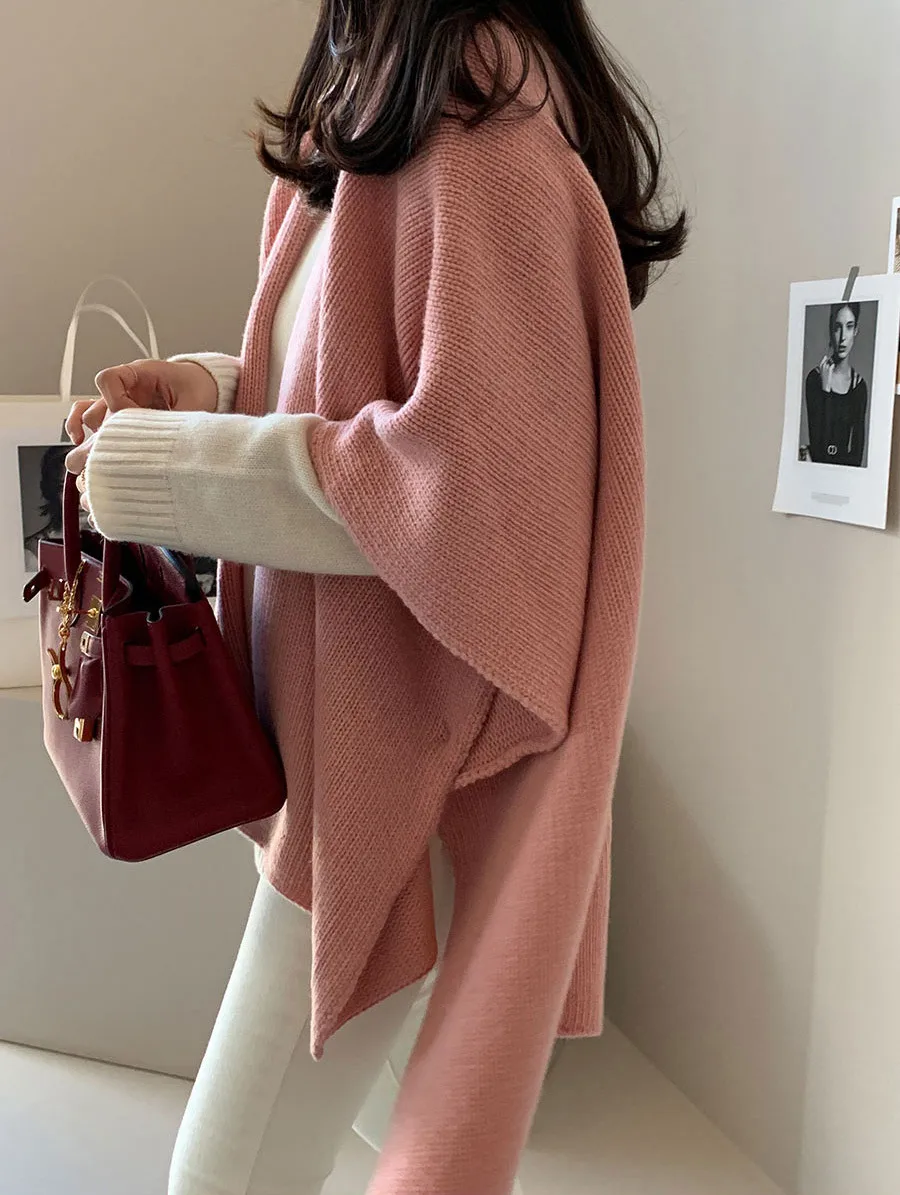 Ladies' Lazy Style Knitted Shawl Coat Casual Soft Personality Fleece Sweater Open Cardigan Cowl Neck Long Sleeve Polyester display picture 8