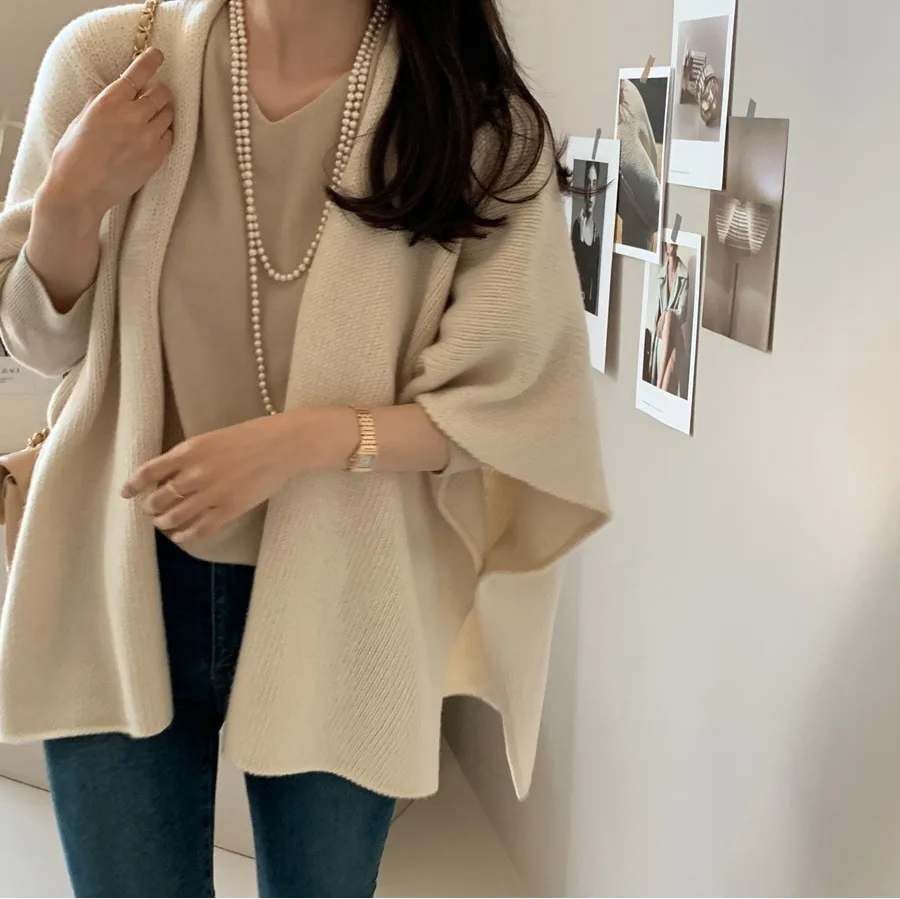 Ladies' Lazy Style Knitted Shawl Coat Casual Soft Personality Fleece Sweater Open Cardigan Cowl Neck Long Sleeve Polyester display picture 11