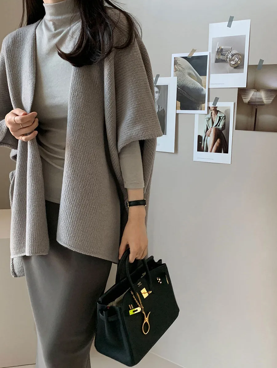 Ladies' Lazy Style Knitted Shawl Coat Casual Soft Personality Fleece Sweater Open Cardigan Cowl Neck Long Sleeve Polyester display picture 20