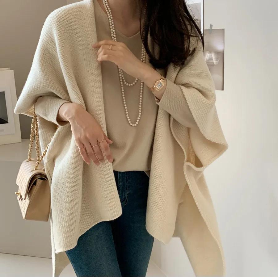 Ladies' Lazy Style Knitted Shawl Coat Casual Soft Personality Fleece Sweater Open Cardigan Cowl Neck Long Sleeve Polyester display picture 27