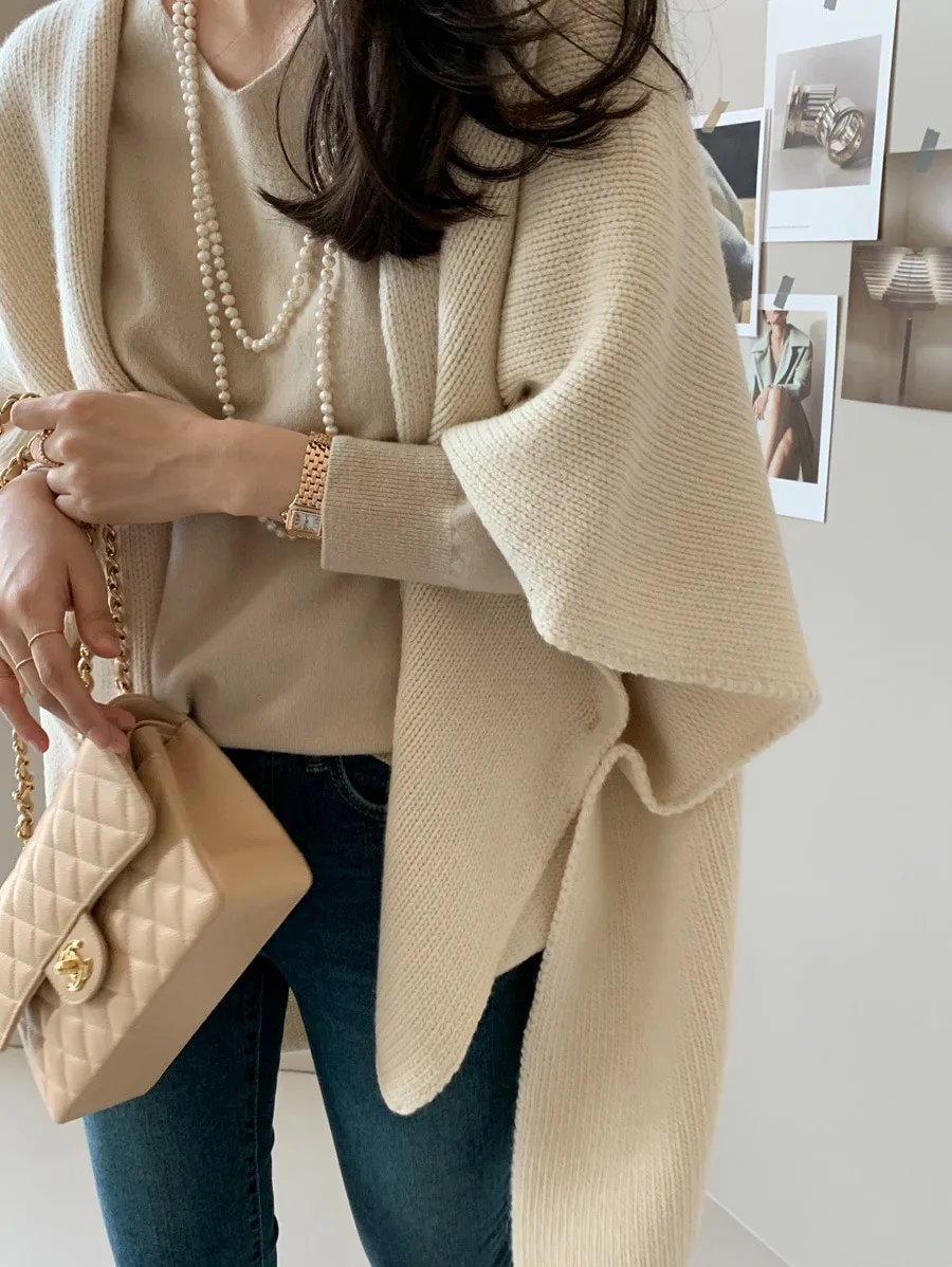 Ladies' Lazy Style Knitted Shawl Coat Casual Soft Personality Fleece Sweater Open Cardigan Cowl Neck Long Sleeve Polyester display picture 28