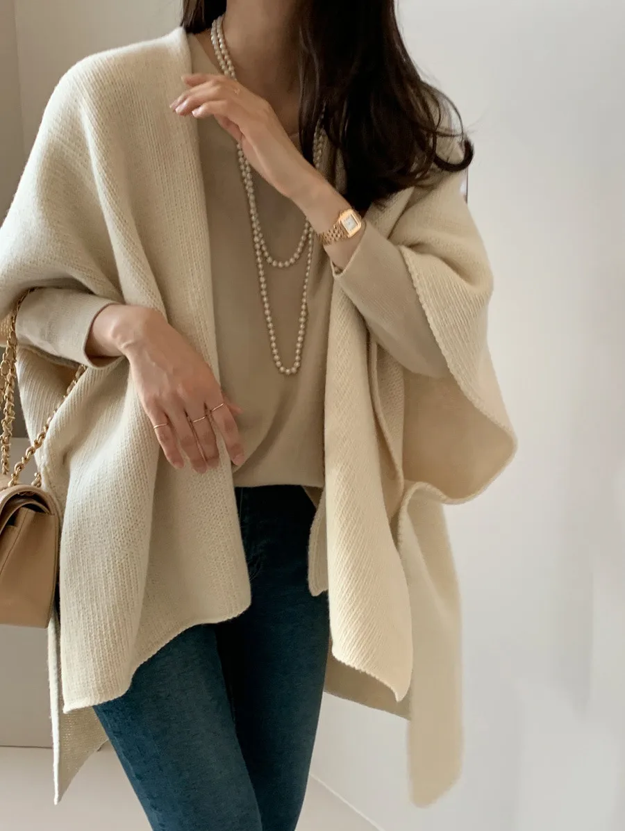 Ladies' Lazy Style Knitted Shawl Coat Casual Soft Personality Fleece Sweater Open Cardigan Cowl Neck Long Sleeve Polyester display picture 30