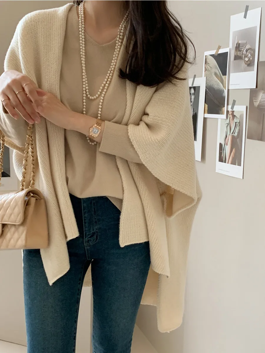 Ladies' Lazy Style Knitted Shawl Coat Casual Soft Personality Fleece Sweater Open Cardigan Cowl Neck Long Sleeve Polyester display picture 33