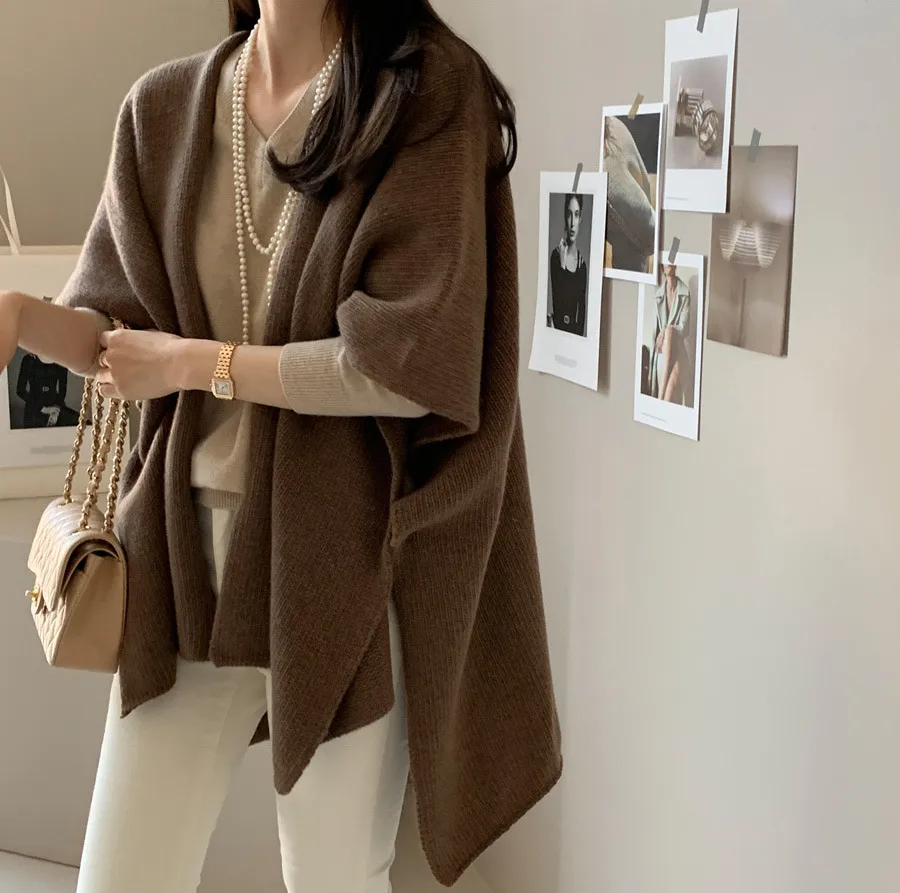 Ladies' Lazy Style Knitted Shawl Coat Casual Soft Personality Fleece Sweater Open Cardigan Cowl Neck Long Sleeve Polyester display picture 35