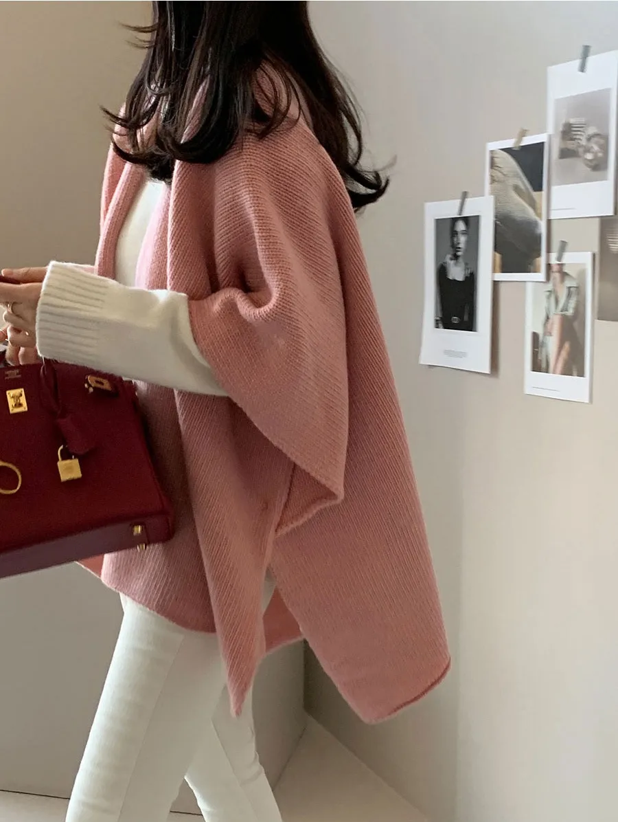 Ladies' Lazy Style Knitted Shawl Coat Casual Soft Personality Fleece Sweater Open Cardigan Cowl Neck Long Sleeve Polyester display picture 7