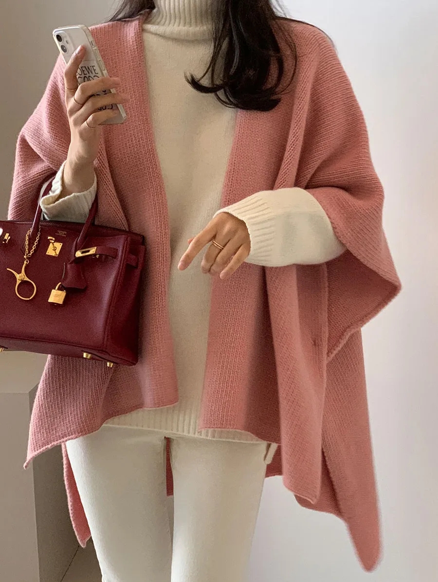 Ladies' Lazy Style Knitted Shawl Coat Casual Soft Personality Fleece Sweater Open Cardigan Cowl Neck Long Sleeve Polyester display picture 17