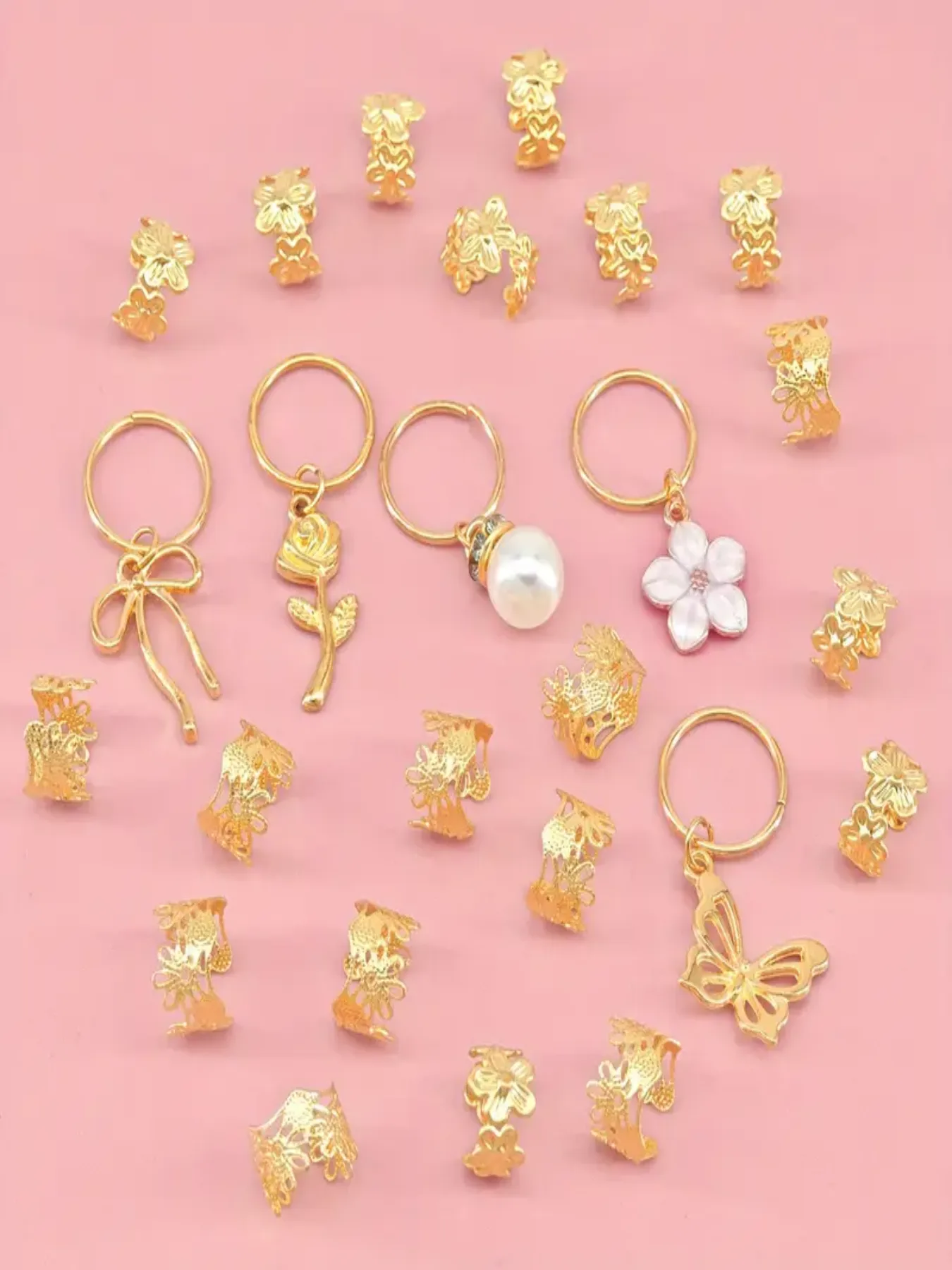 25pcs Ancient Style Reggae Combination Dirty Dreads Hair Rings Alloy Geometric Pattern Hair Accessories For Women Elegant Cute display picture 5