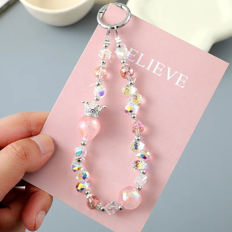 1 Piece Cute Sweet Geometric Artificial Crystal Beaded Mobile Phone Lanyard display picture 3