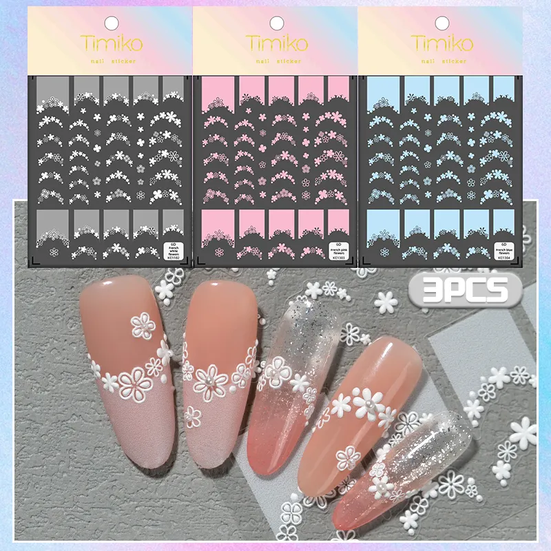 French Style Nail Art Stickers 3D Relief Macaron Colored Flowers DIY Nail Art Materials Suitable For Personal And Salon Use display picture 1