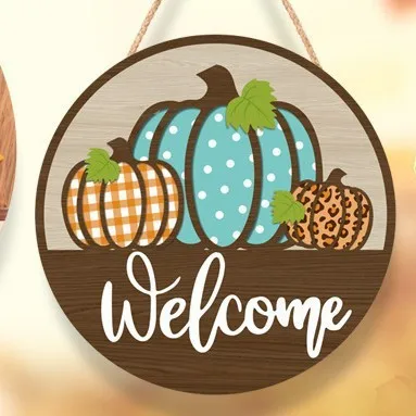 Thanksgiving Wooden Home Decoration Door Plate Round Plate Halloween Wooden Pumpkin Home Wall Decoration Pendant display picture 4