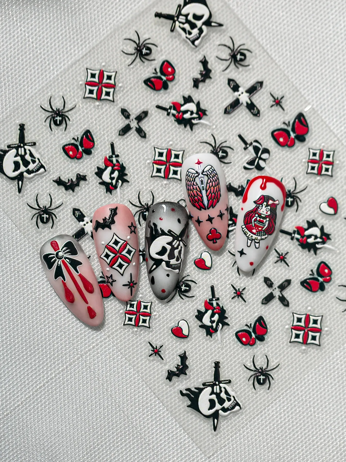 New Dark Halloween Nail Art Stickers 3D Relief Cartoon Cool Rose Butterfly Knot Skull Wings Suitable For DIY And Nail Salon display picture 2