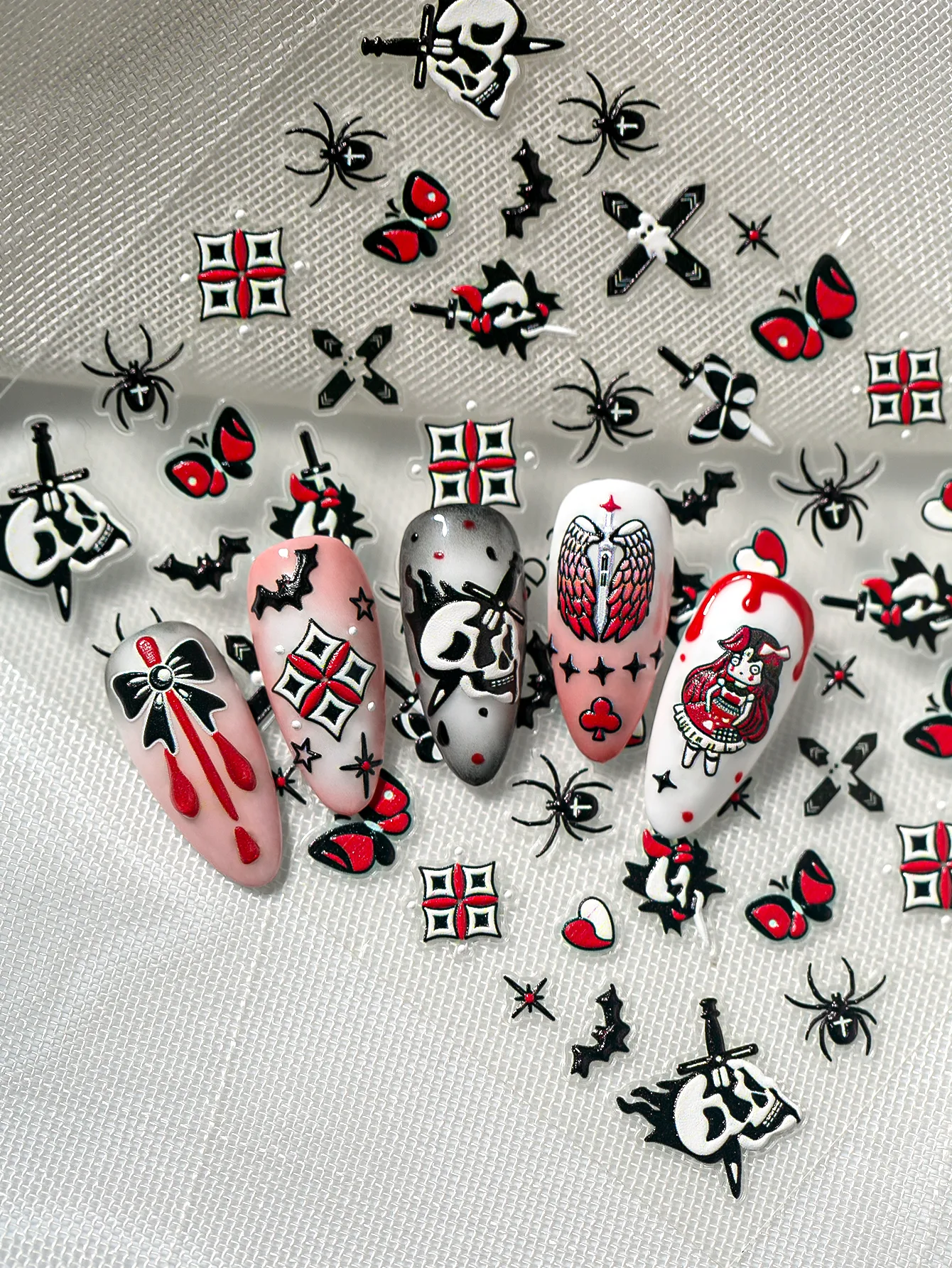 New Dark Halloween Nail Art Stickers 3D Relief Cartoon Cool Rose Butterfly Knot Skull Wings Suitable For DIY And Nail Salon display picture 4