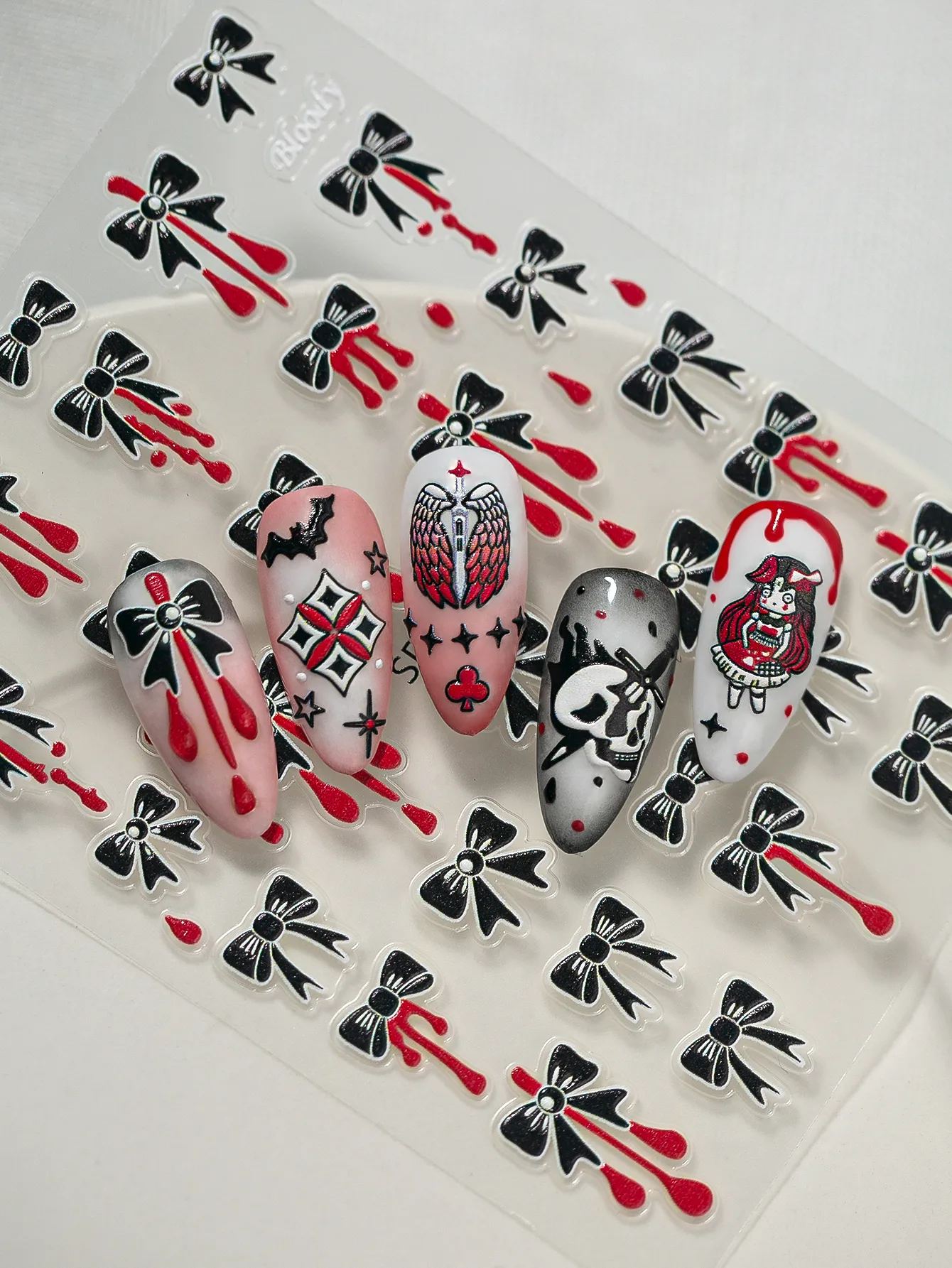 New Dark Halloween Nail Art Stickers 3D Relief Cartoon Cool Rose Butterfly Knot Skull Wings Suitable For DIY And Nail Salon display picture 10