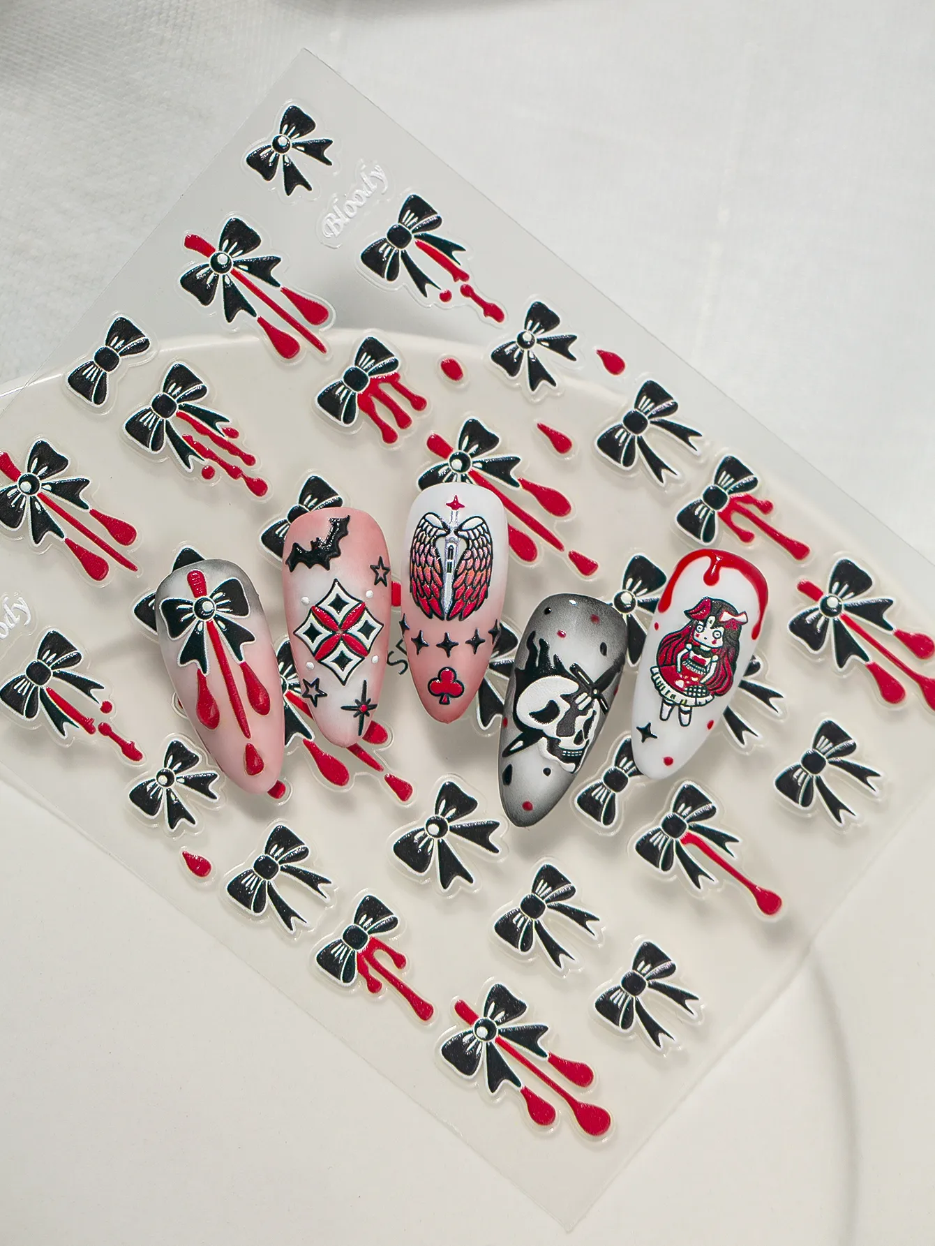 New Dark Halloween Nail Art Stickers 3D Relief Cartoon Cool Rose Butterfly Knot Skull Wings Suitable For DIY And Nail Salon display picture 9