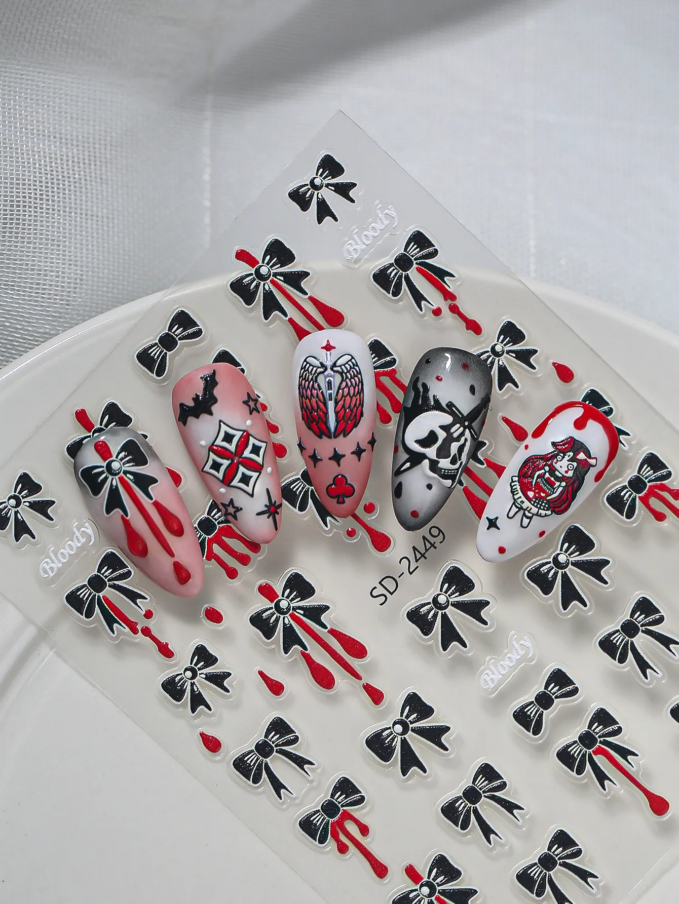 New Dark Halloween Nail Art Stickers 3D Relief Cartoon Cool Rose Butterfly Knot Skull Wings Suitable For DIY And Nail Salon display picture 11