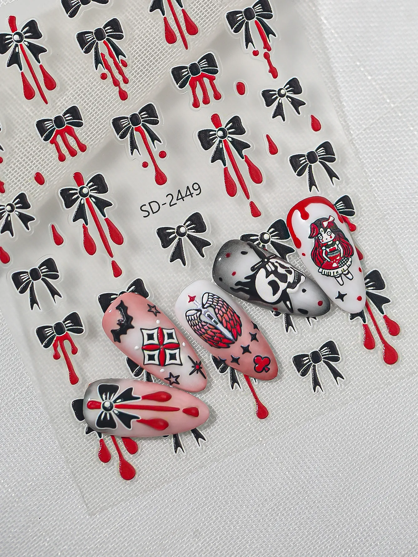 New Dark Halloween Nail Art Stickers 3D Relief Cartoon Cool Rose Butterfly Knot Skull Wings Suitable For DIY And Nail Salon display picture 12