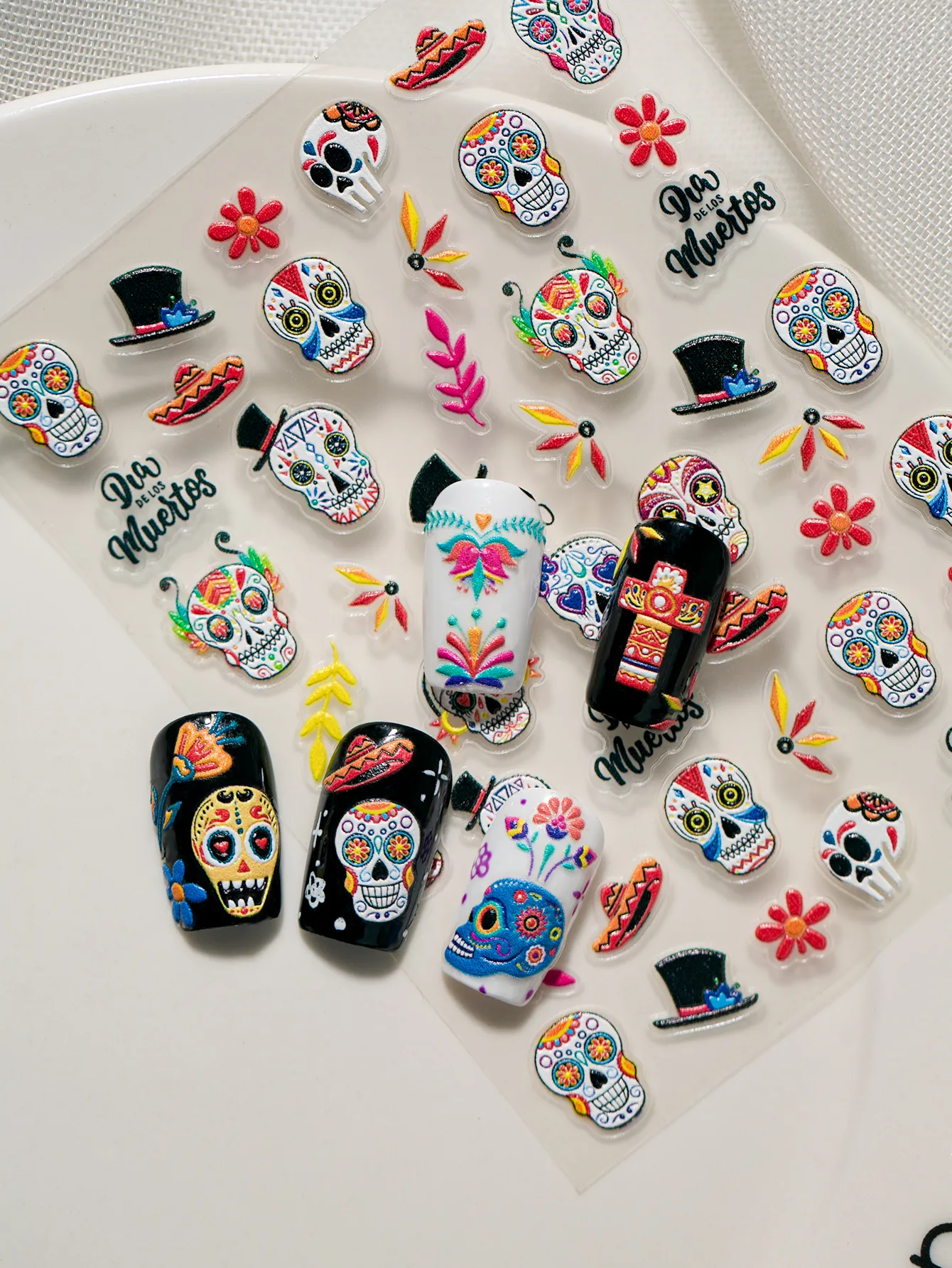 3D Embossed Halloween Art Nail Stickers Skull Head Flower Cross Bird Pepper Suitable For DIY Nail Art And Salon Use display picture 4