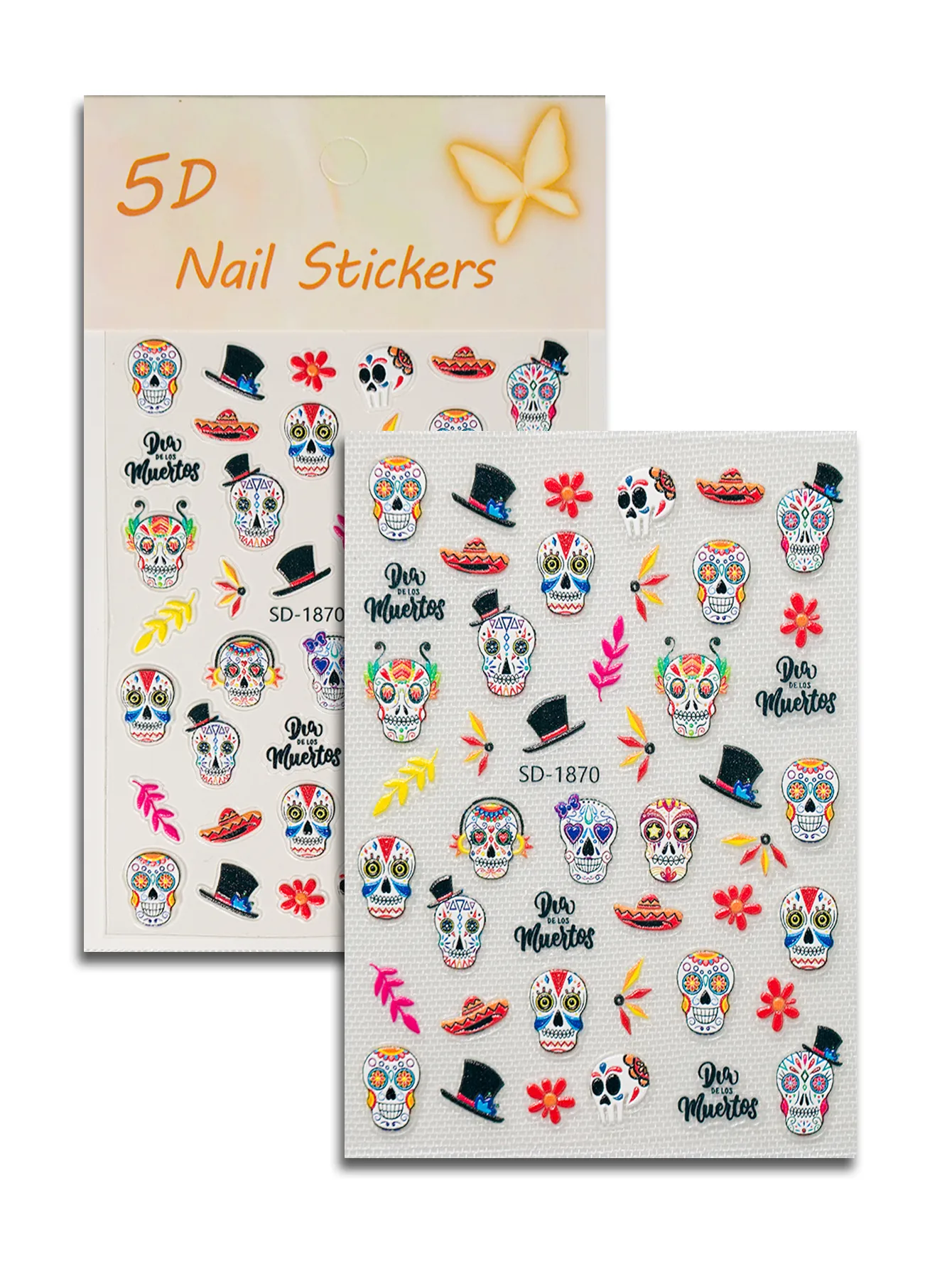 3D Embossed Halloween Art Nail Stickers Skull Head Flower Cross Bird Pepper Suitable For DIY Nail Art And Salon Use display picture 5