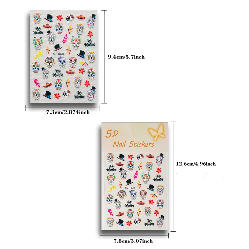 3D Embossed Halloween Art Nail Stickers Skull Head Flower Cross Bird Pepper Suitable For DIY Nail Art And Salon Use display picture 6