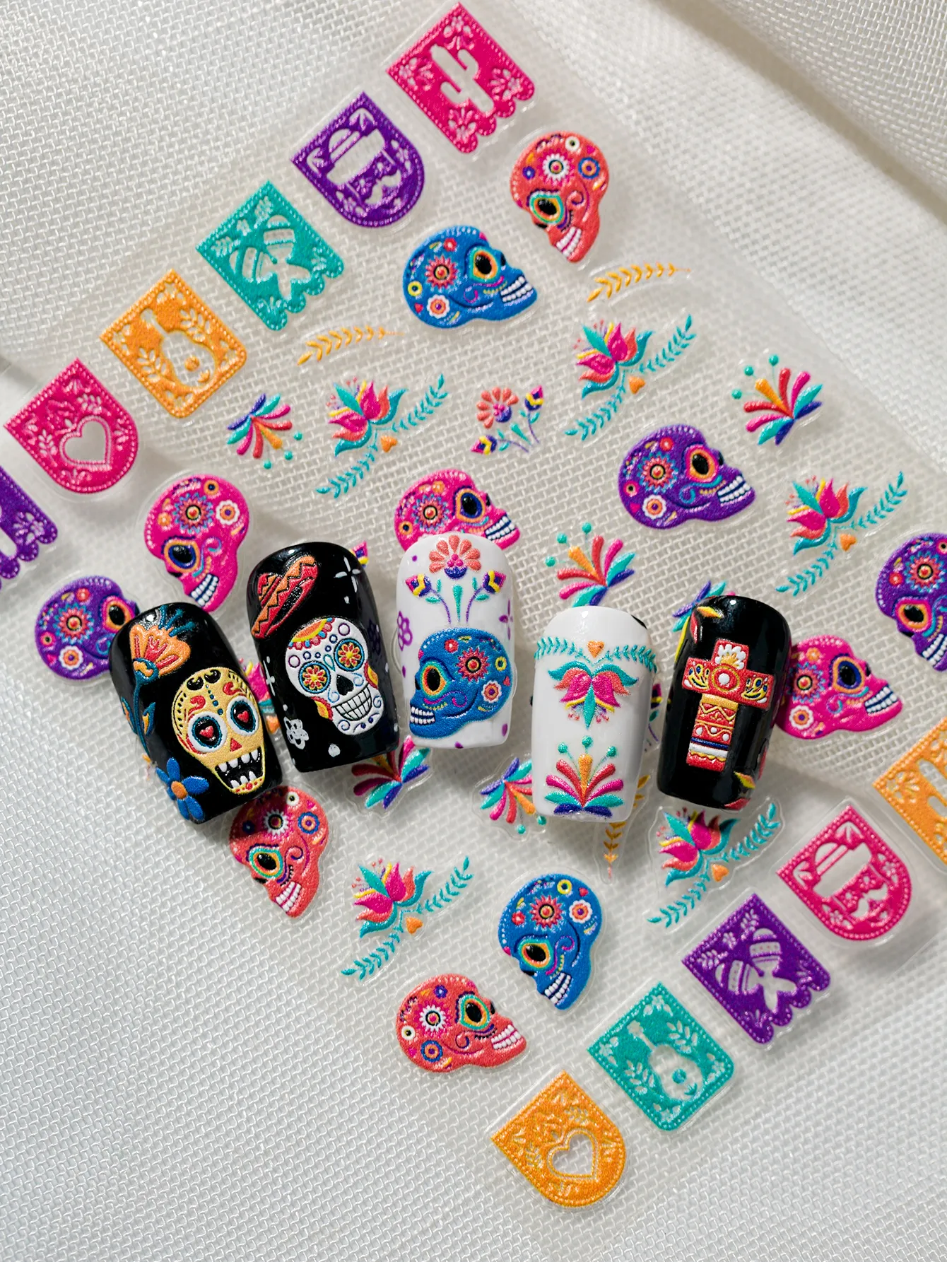 3D Embossed Halloween Art Nail Stickers Skull Head Flower Cross Bird Pepper Suitable For DIY Nail Art And Salon Use display picture 8