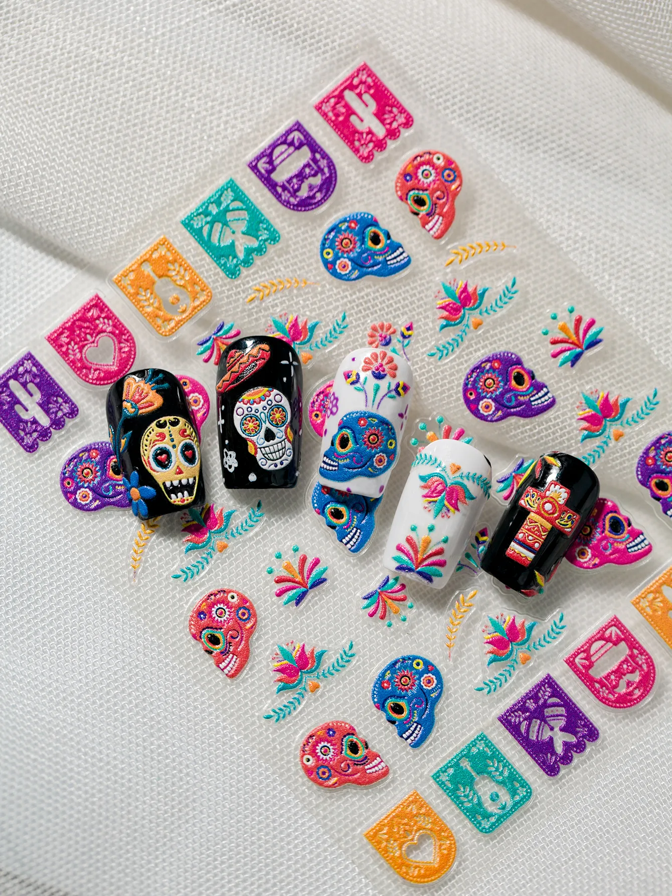 3D Embossed Halloween Art Nail Stickers Skull Head Flower Cross Bird Pepper Suitable For DIY Nail Art And Salon Use display picture 9