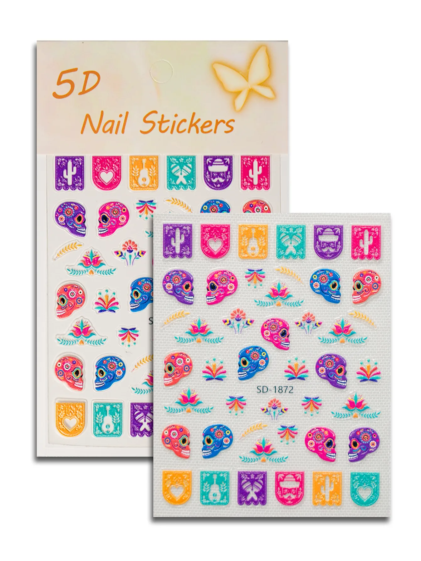 3D Embossed Halloween Art Nail Stickers Skull Head Flower Cross Bird Pepper Suitable For DIY Nail Art And Salon Use display picture 11
