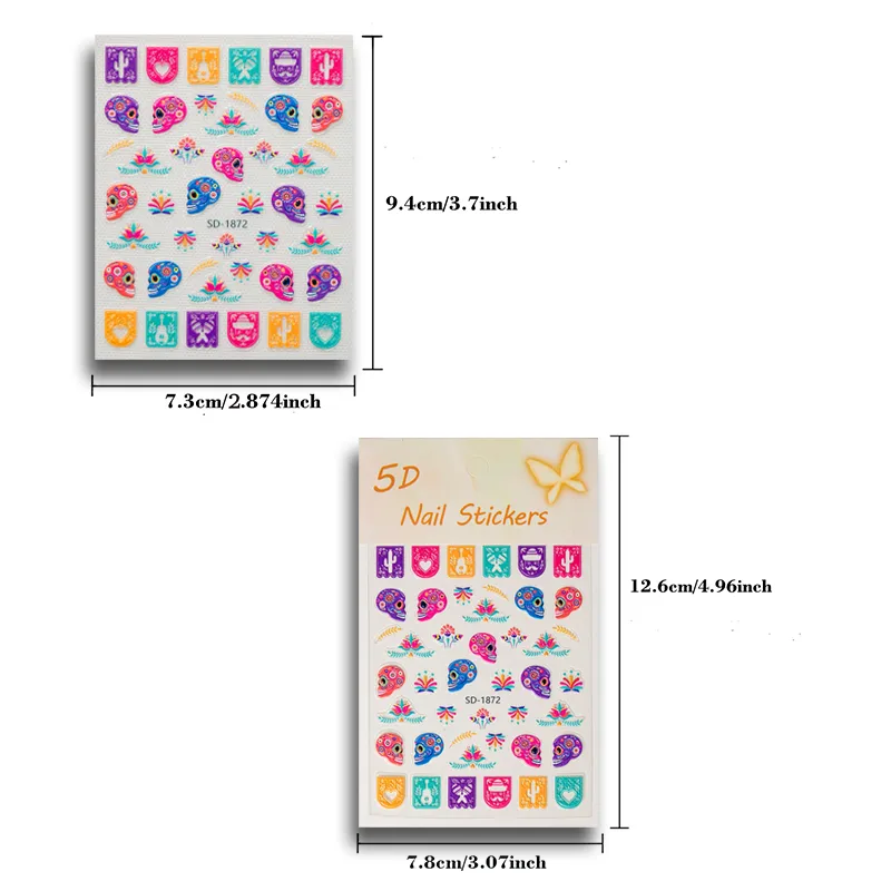 3D Embossed Halloween Art Nail Stickers Skull Head Flower Cross Bird Pepper Suitable For DIY Nail Art And Salon Use display picture 12