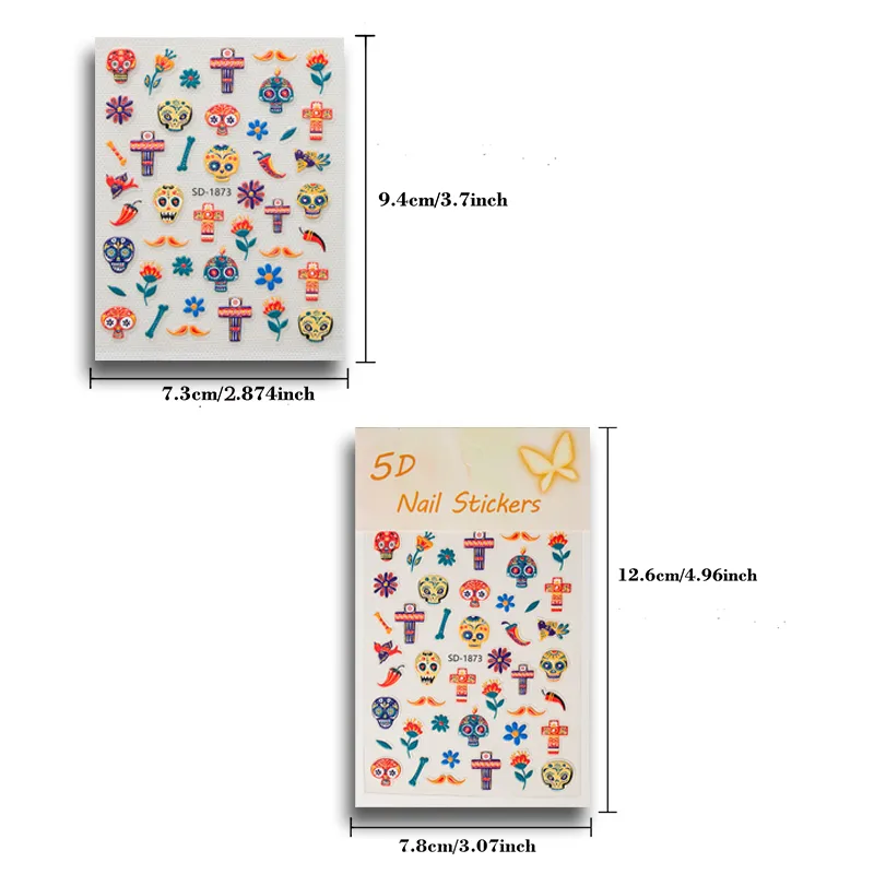 3D Embossed Halloween Art Nail Stickers Skull Head Flower Cross Bird Pepper Suitable For DIY Nail Art And Salon Use display picture 18