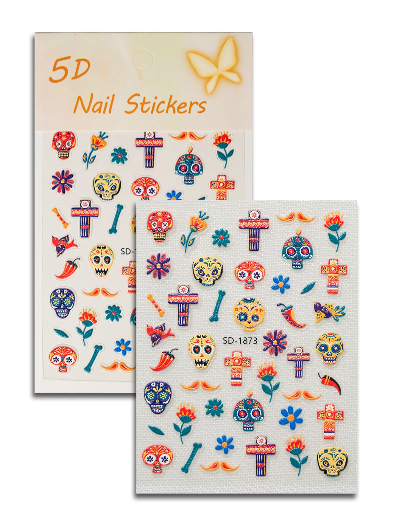 3D Embossed Halloween Art Nail Stickers Skull Head Flower Cross Bird Pepper Suitable For DIY Nail Art And Salon Use display picture 17