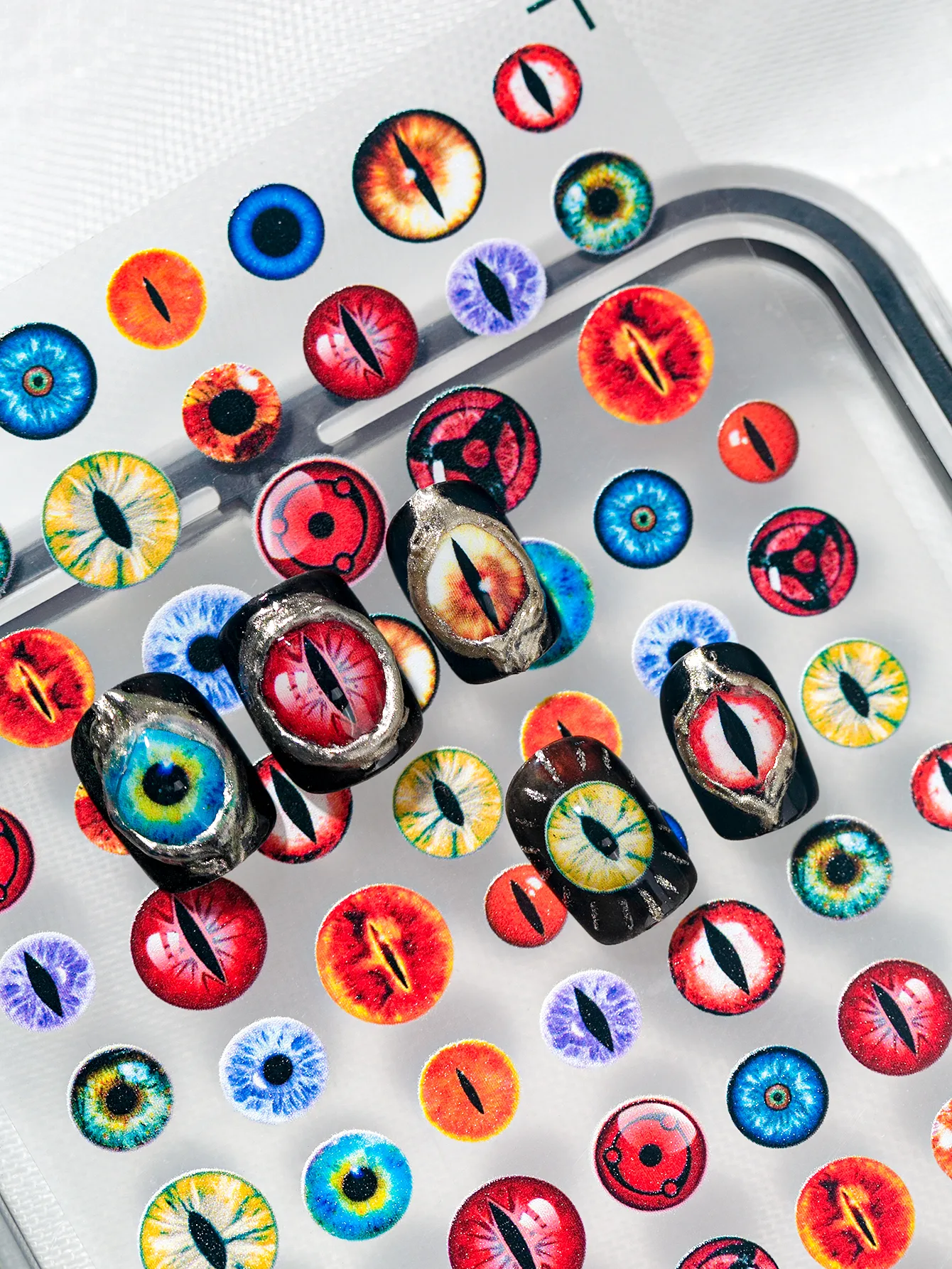 Cool Unique Circular Nail Art Stickers Eye Elements Multicolor Pattern Dark Anime Style Suitable For Special Occasions And Parties display picture 7
